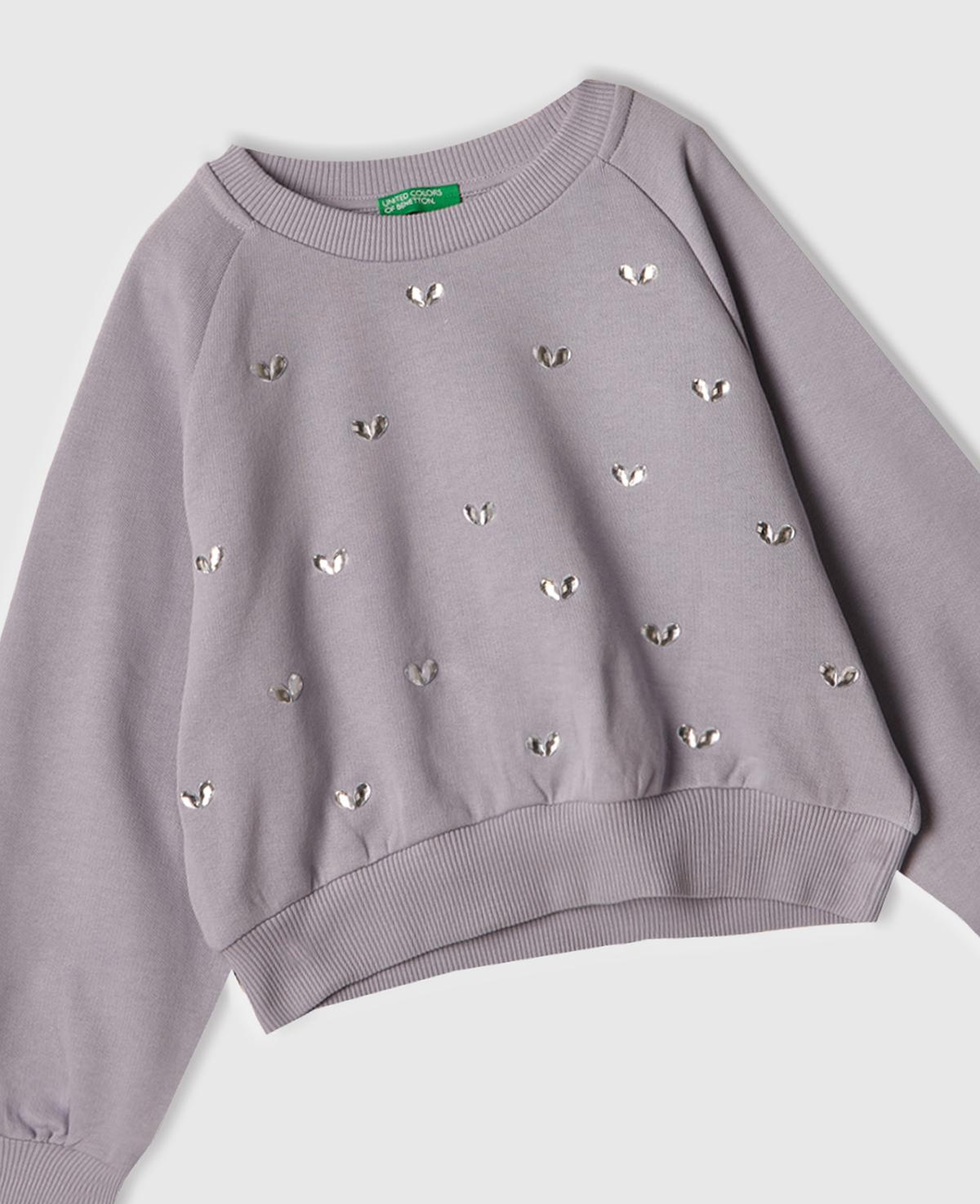 Kız Çocuk Lila Önü Taş Detaylı Ribanalı Bisiklet Yaka Sweatshirt