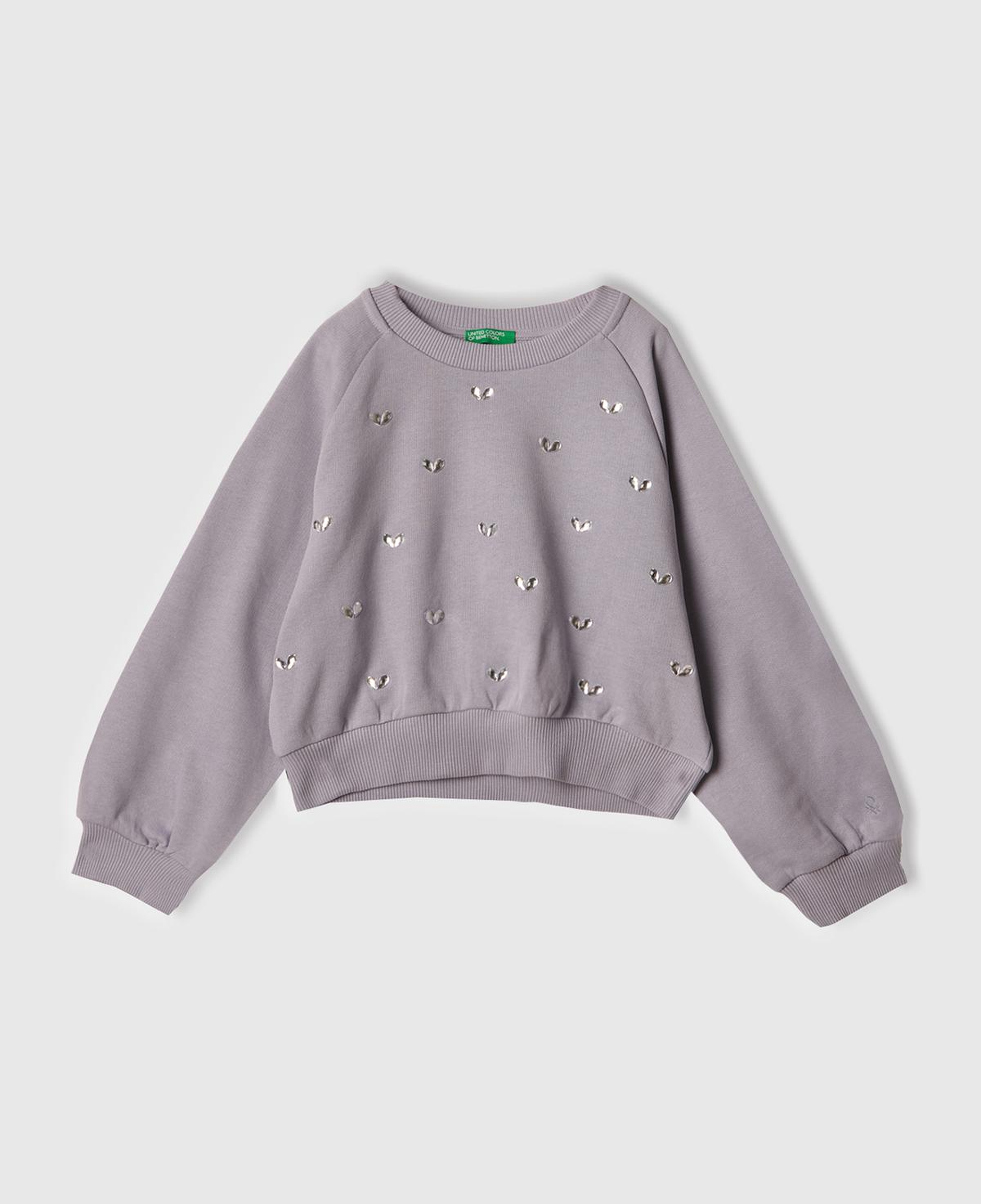 Kız Çocuk Lila Önü Taş Detaylı Ribanalı Bisiklet Yaka Sweatshirt