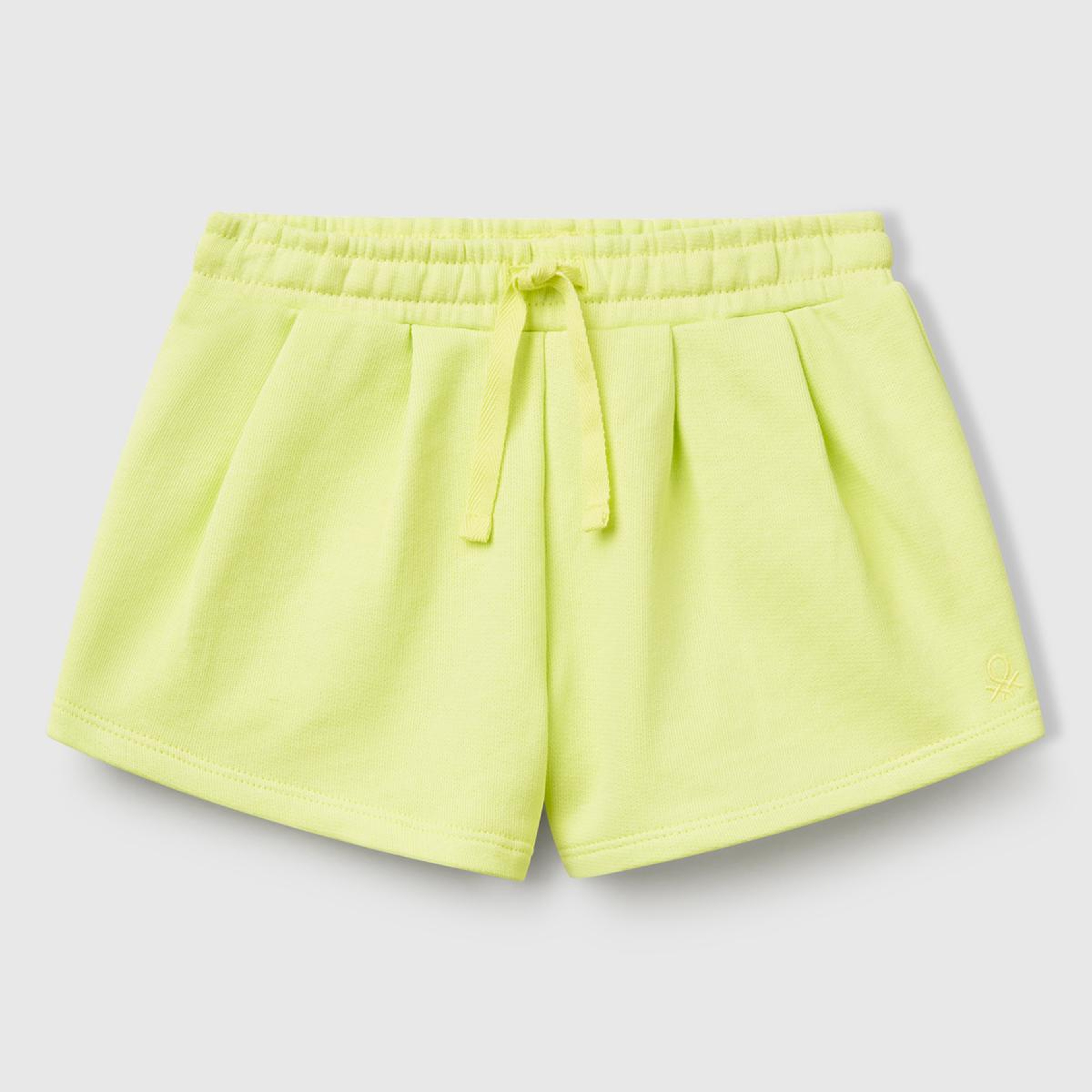 Kız Çocuk Sarı Benetton Logo İşlemeli Beli İpli Şort