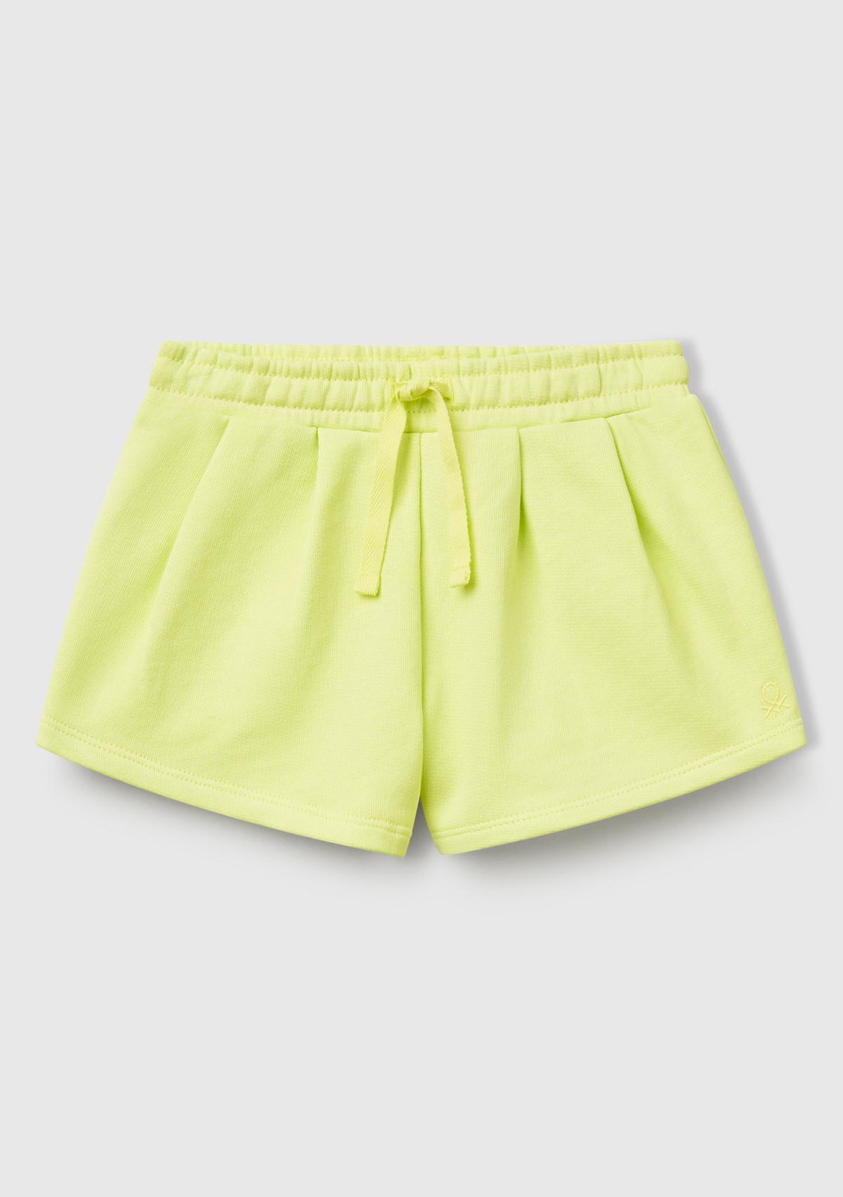 Kız Çocuk Sarı Benetton Logo İşlemeli Beli İpli Şort