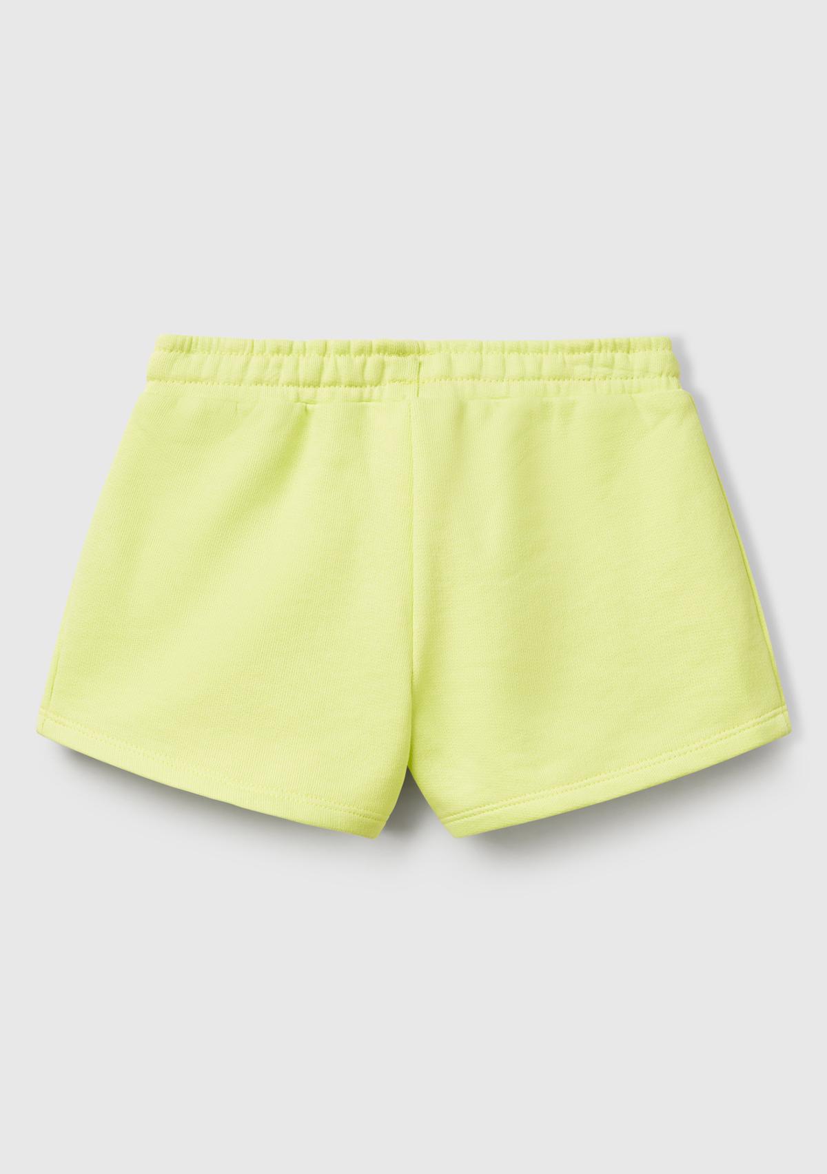 Kız Çocuk Sarı Benetton Logo İşlemeli Beli İpli Şort