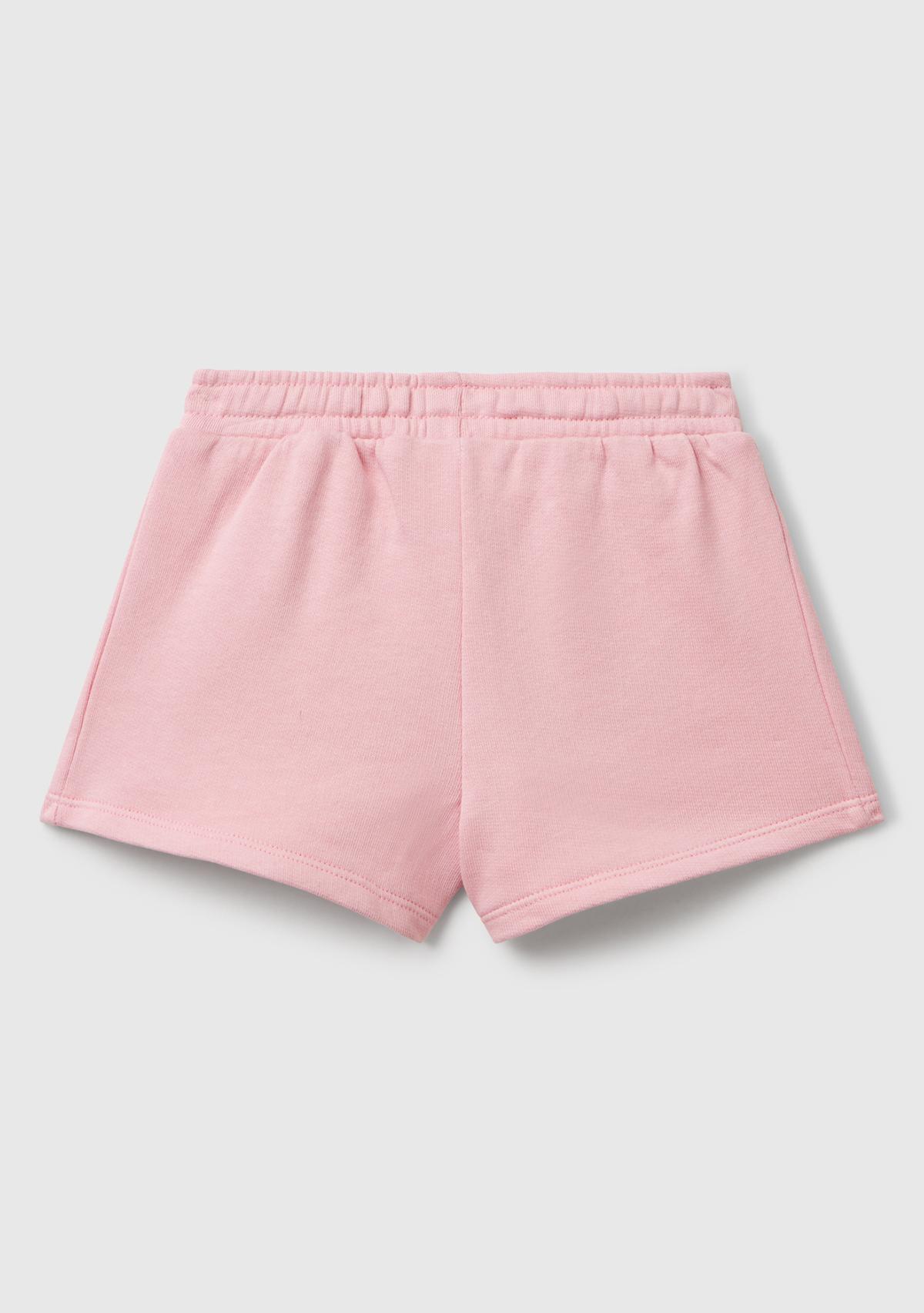 Kız Çocuk Pembe Benetton Logo İşlemeli Beli İpli Şort