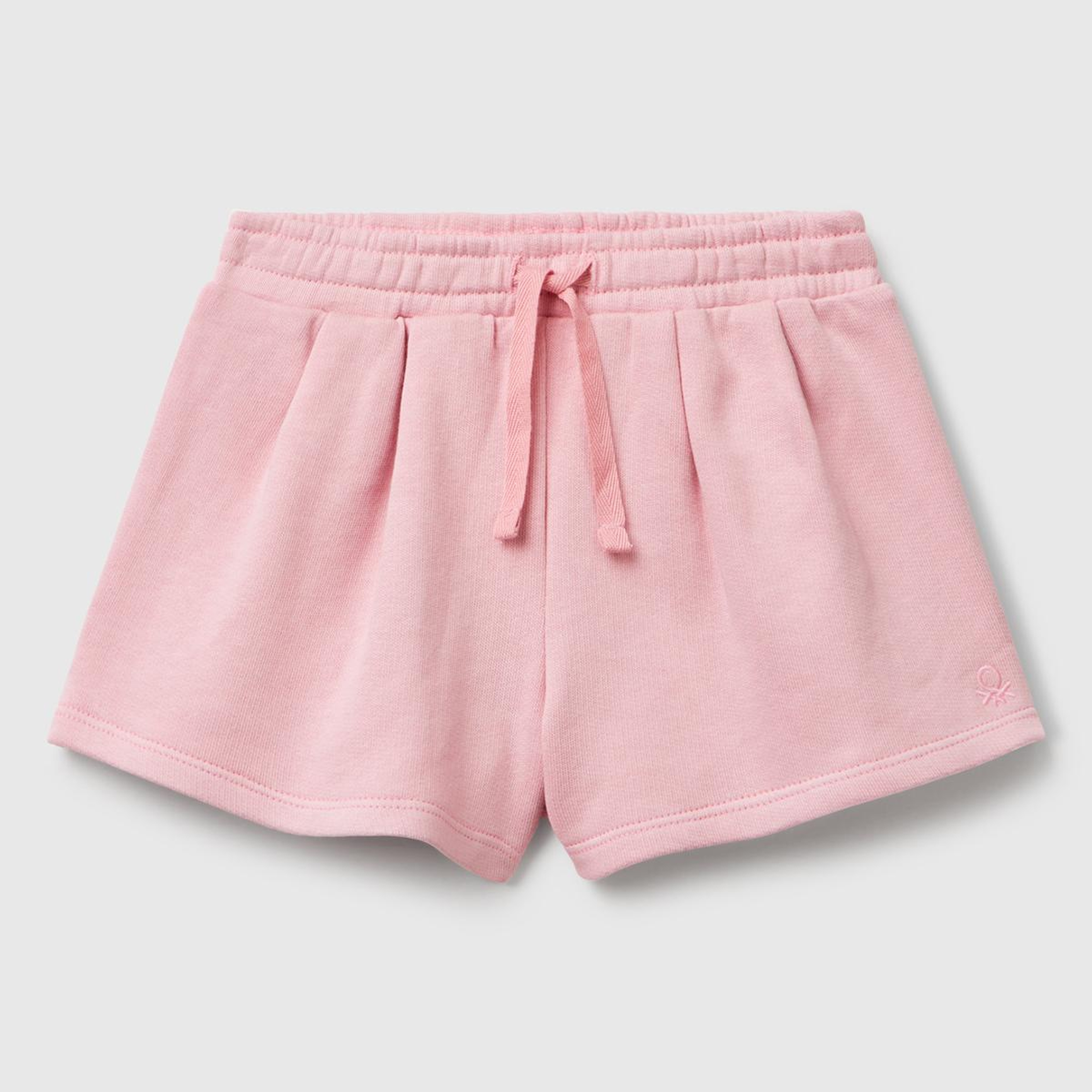 Kız Çocuk Pembe Benetton Logo İşlemeli Beli İpli Şort