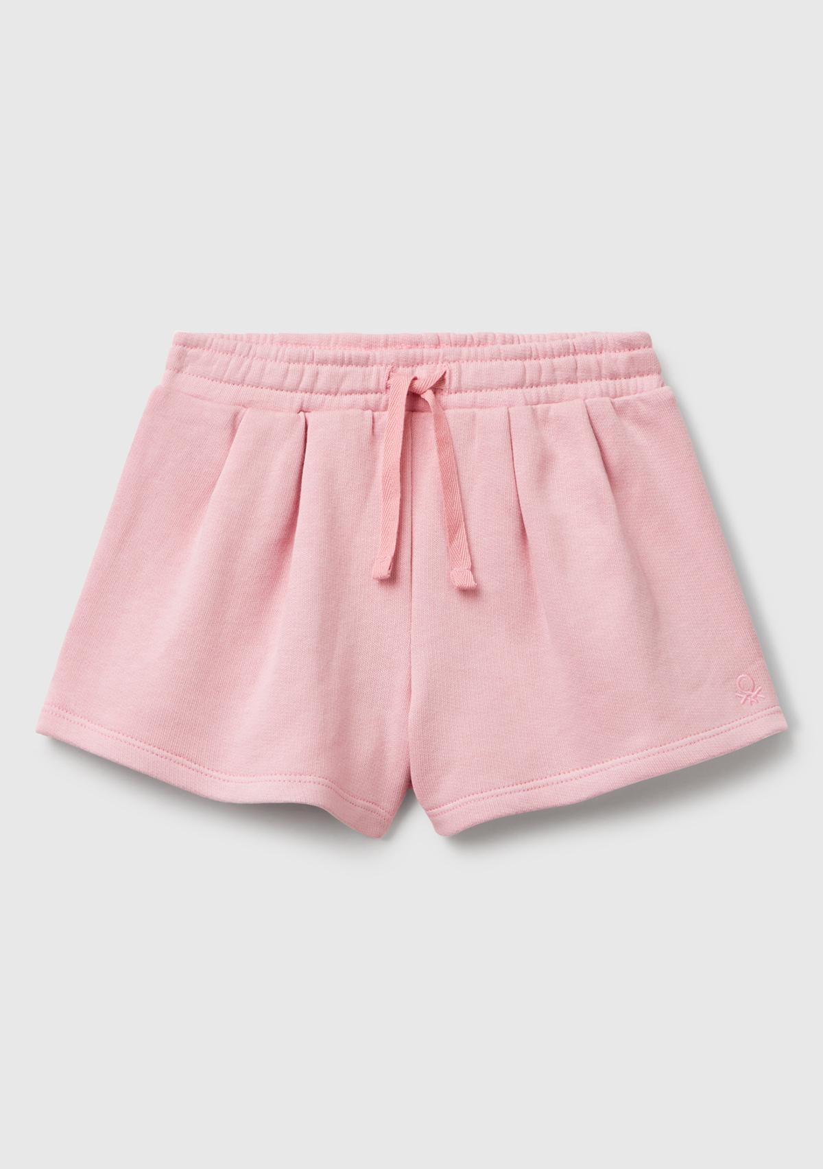 Kız Çocuk Pembe Benetton Logo İşlemeli Beli İpli Şort