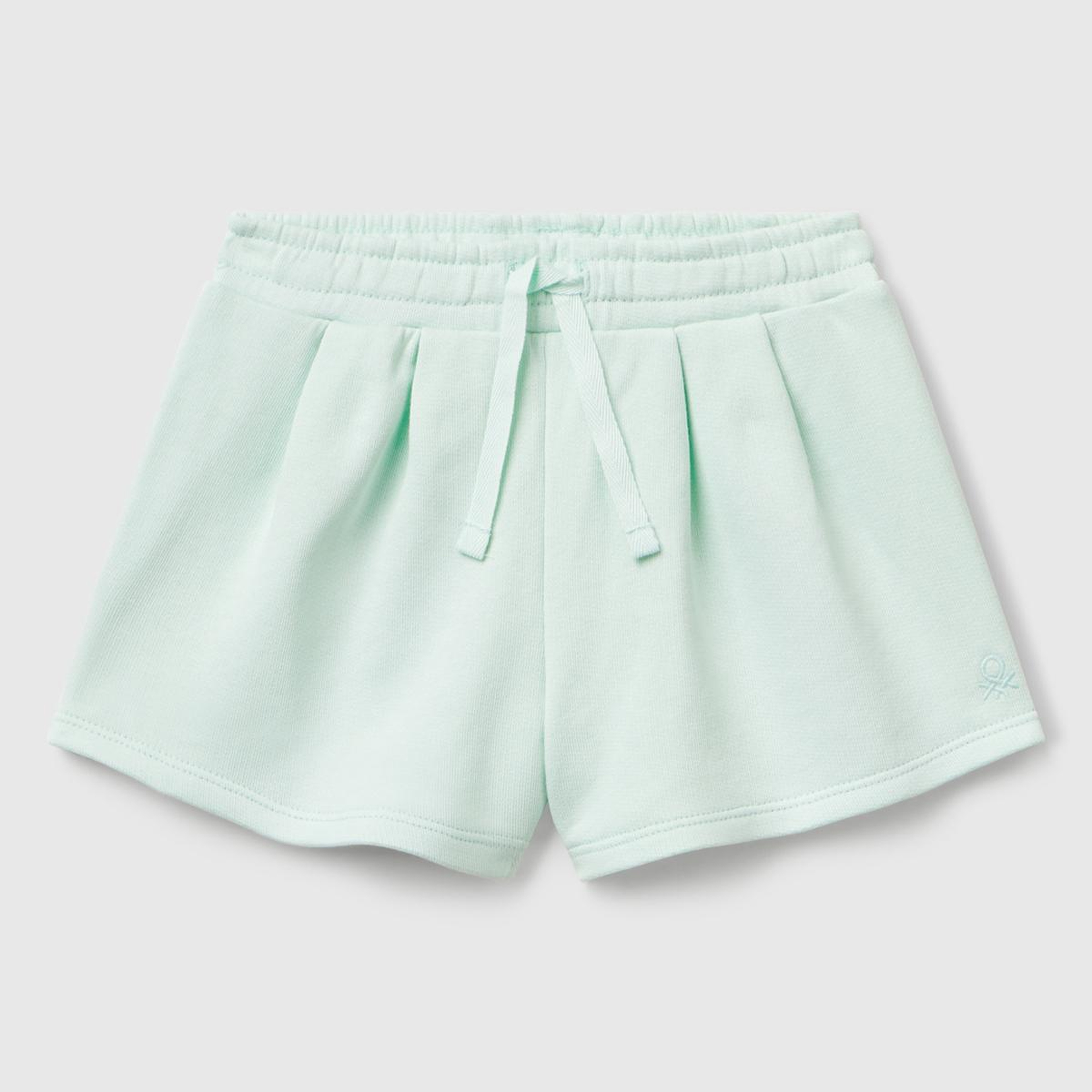 Kız Çocuk Su Yeşili Benetton Logo İşlemeli Beli İpli Şort