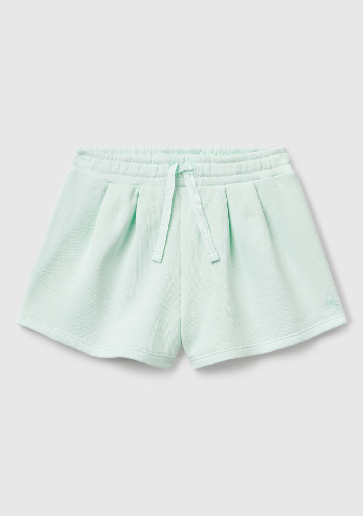 Kız Çocuk Su Yeşili Benetton Logo İşlemeli Beli İpli Şort