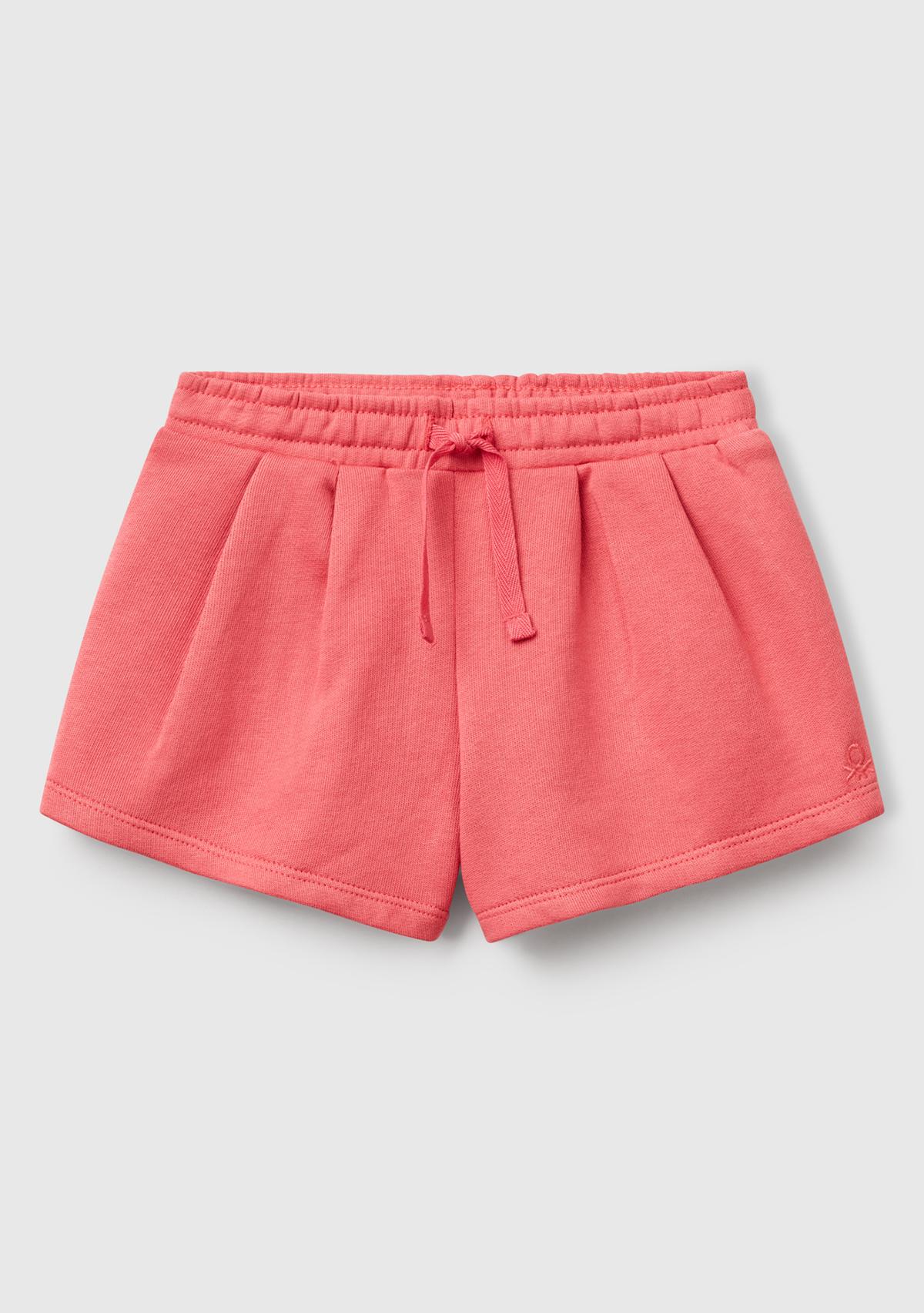 Kız Çocuk Fuşya Benetton Logo İşlemeli Beli İpli Şort