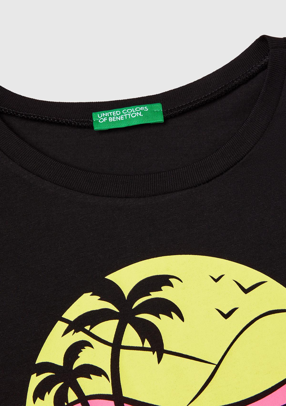 Kız Çocuk Siyah Grafik Baskılı Kısa Kollu T-Shirt