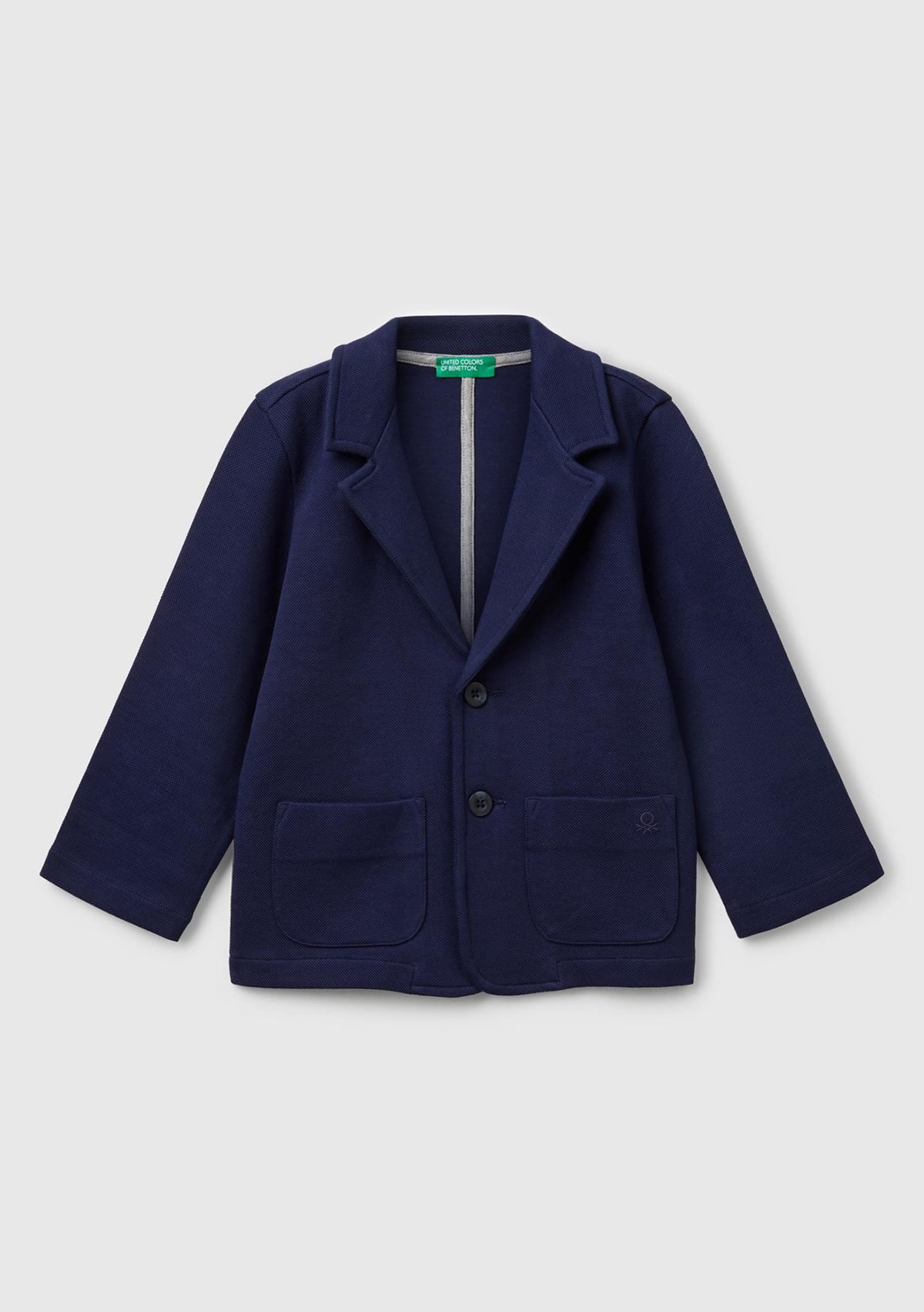 Erkek Çocuk Lacivert İşlemeli Logolu Çift Cepli ve Düğmeli Relax Fit Blazer Ceket