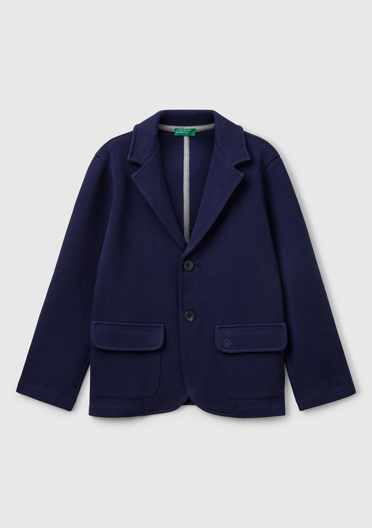 Erkek Çocuk Lacivert Logo İşlemeli Yama Cepli Blazer Ceket