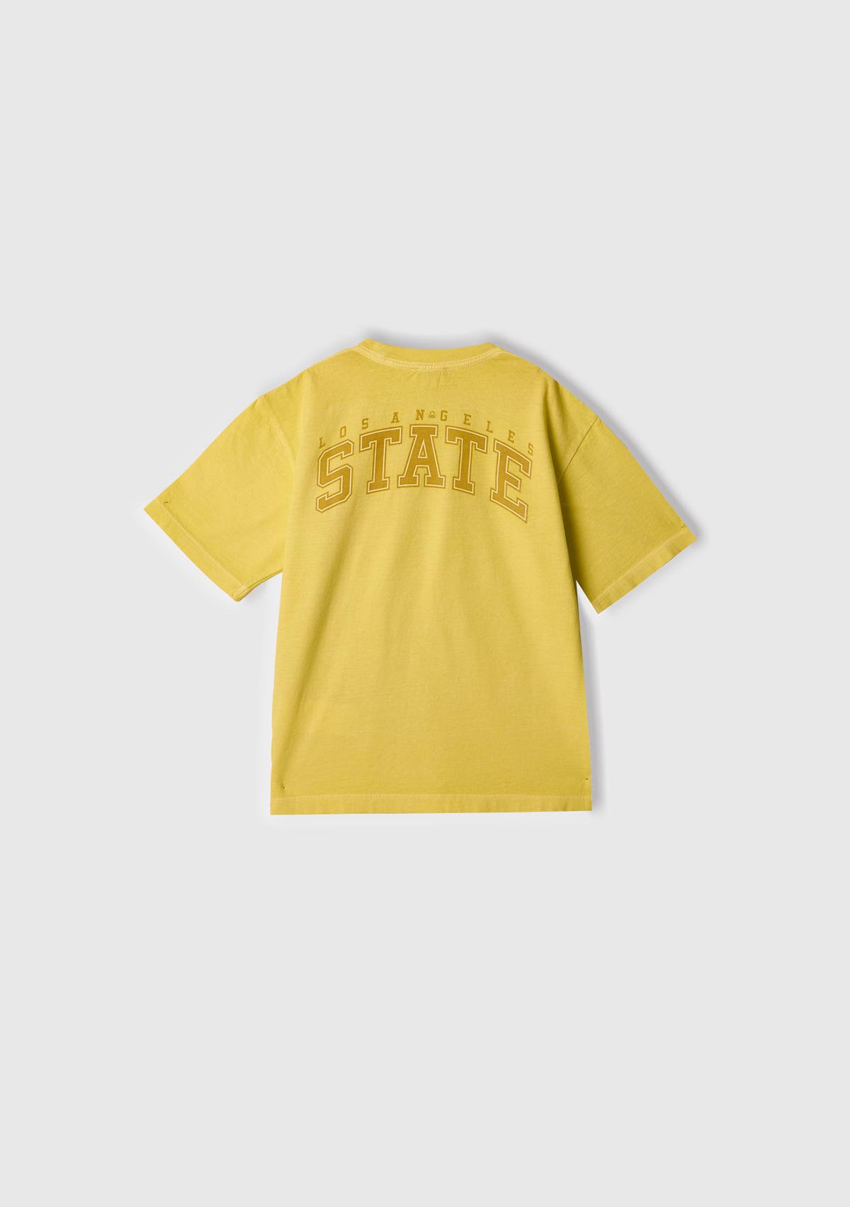 Erkek Çocuk Sarı Slogan Baskılı Soluk Efektli T-Shirt