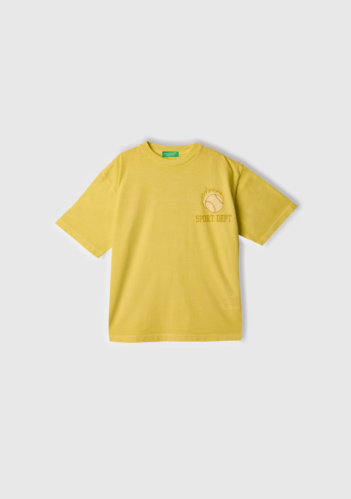 Erkek Çocuk Sarı Slogan Baskılı Soluk Efektli T-Shirt
