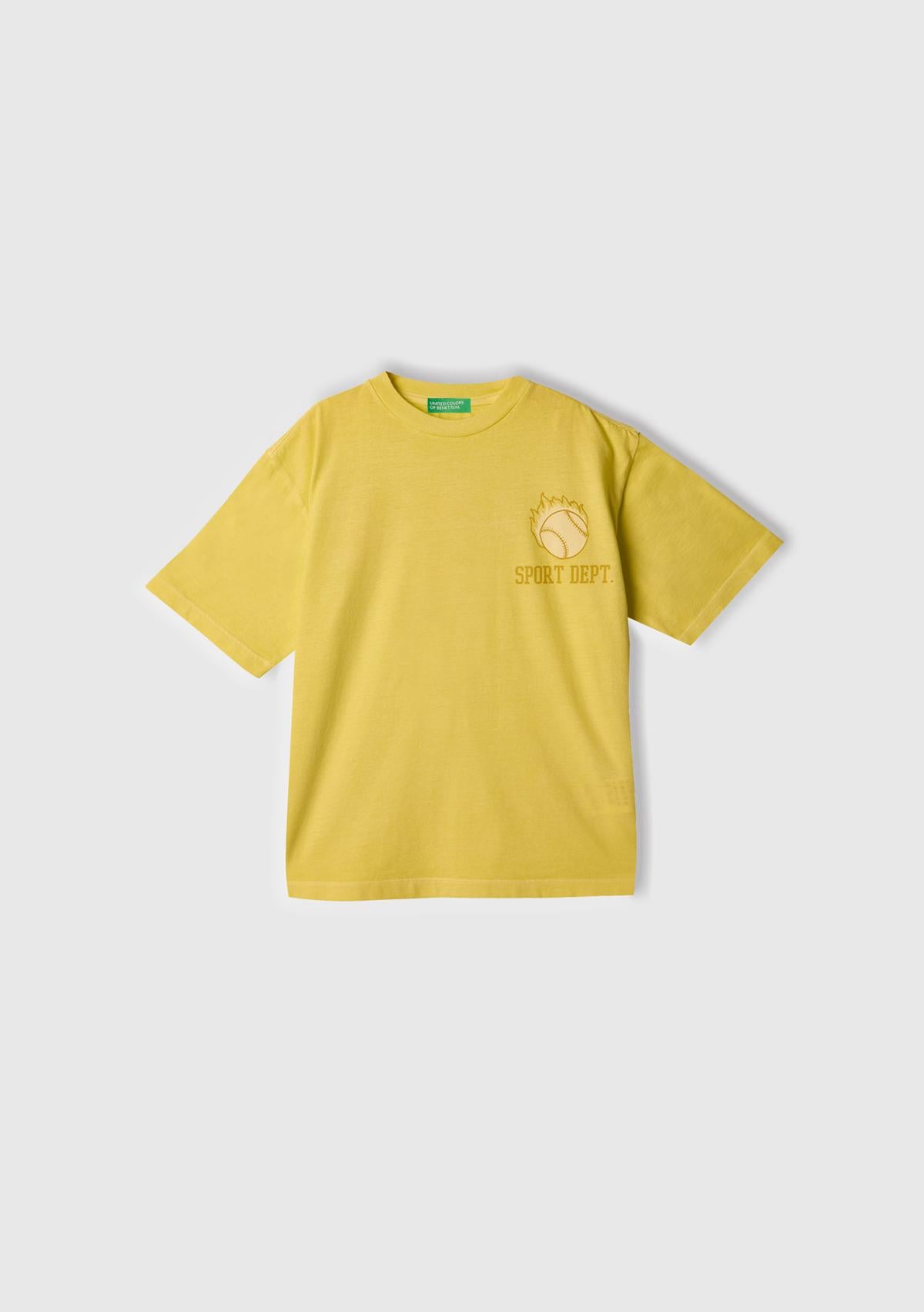 Erkek Çocuk Sarı Slogan Baskılı Soluk Efektli T-Shirt