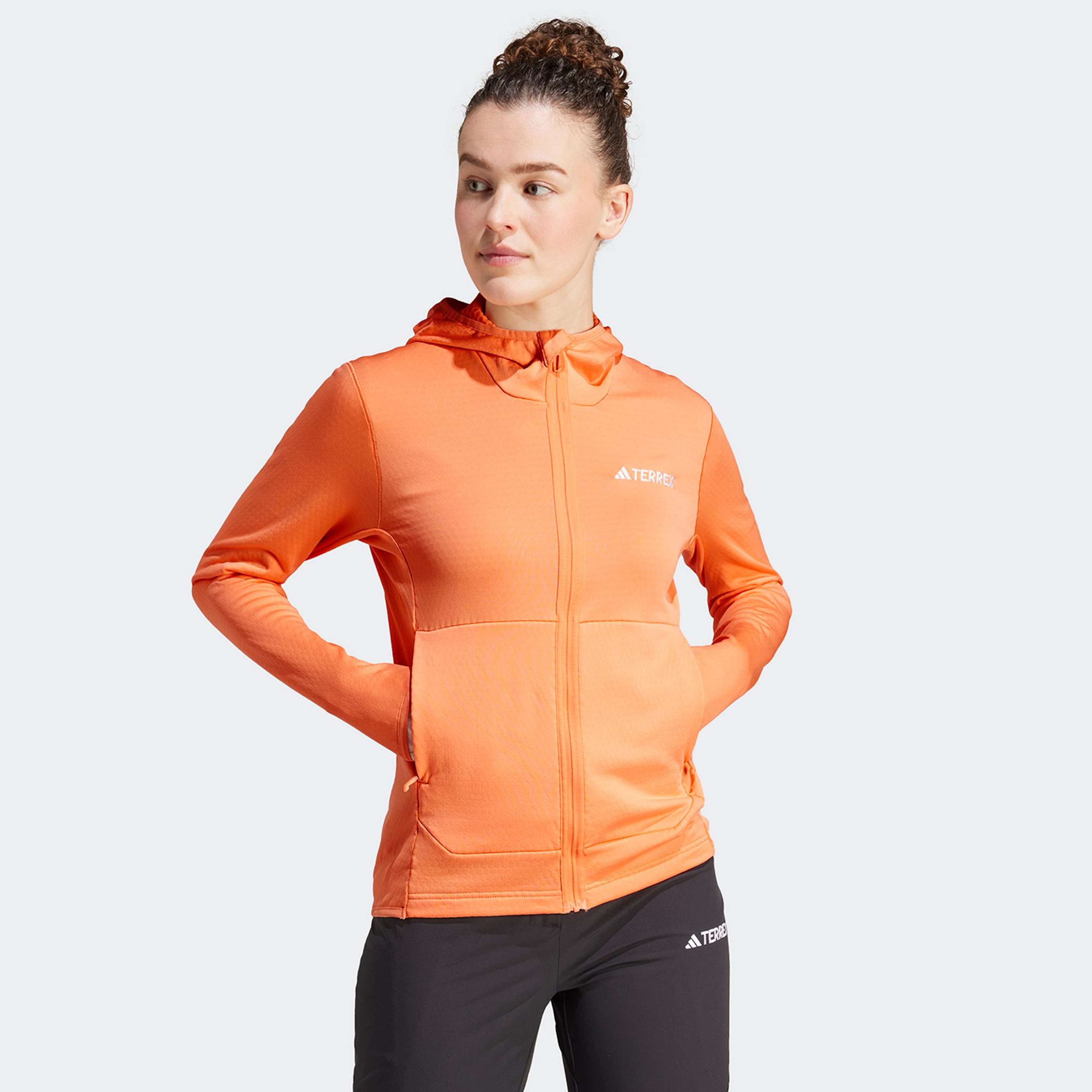 adidas Terrex Light Fleece Full Zip Kapüşonlu Kadın Turuncu Günlük Sweatshirt