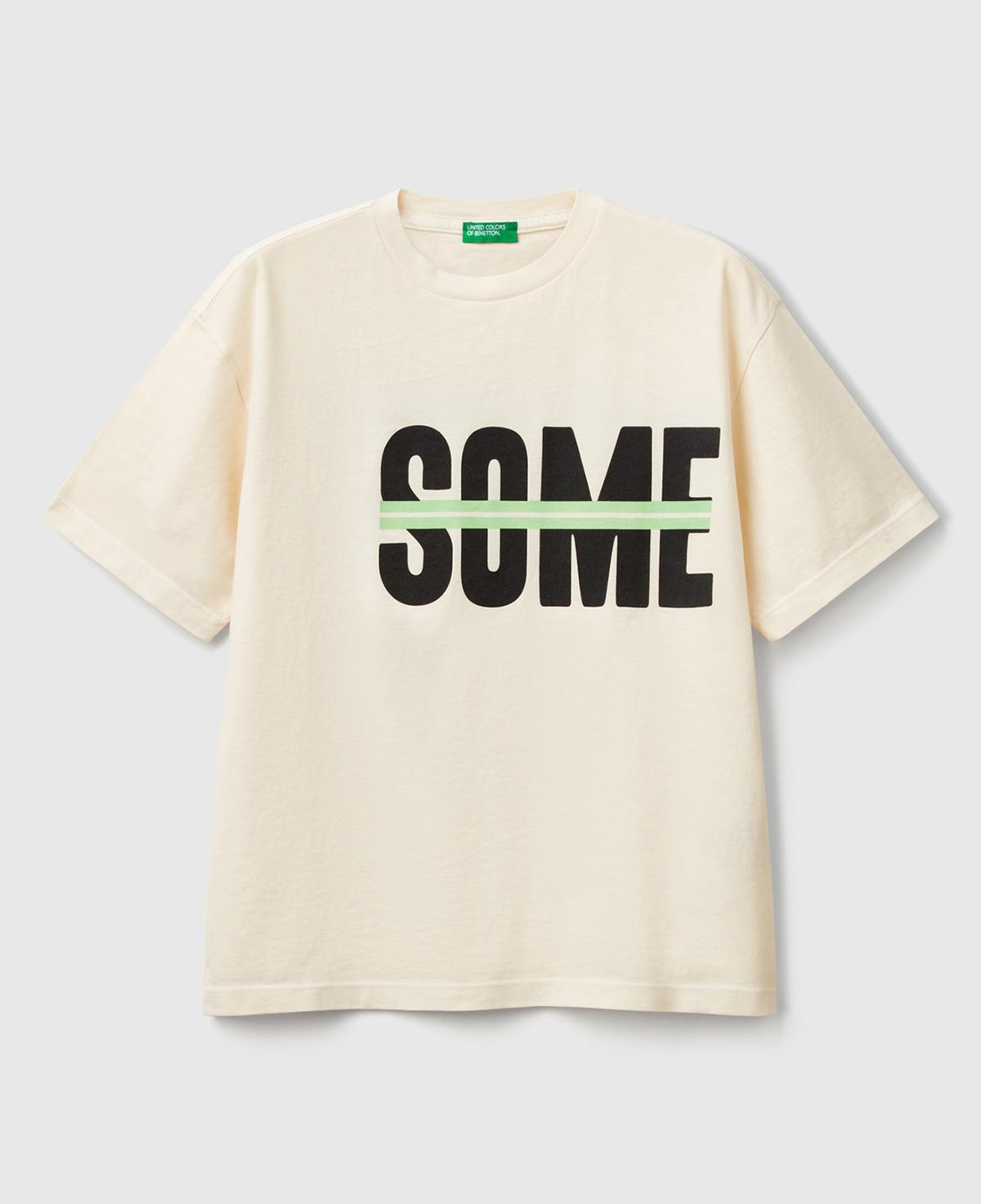 Erkek Çocuk Ekru Slogan Baskılı Soluk Efektli T-Shirt