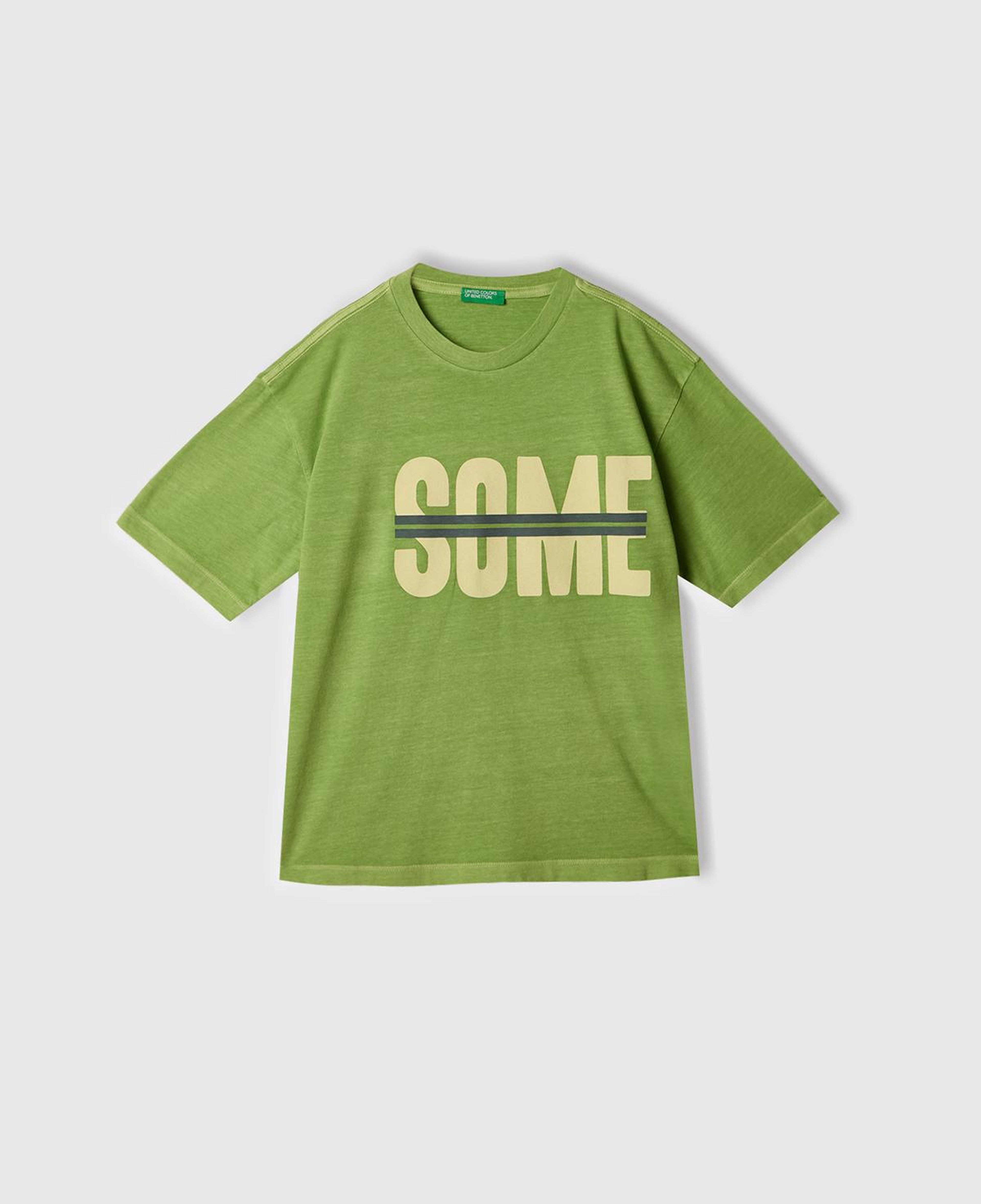 Erkek Çocuk Fıstık Yeşili Slogan Baskılı Soluk Efektli T-Shirt