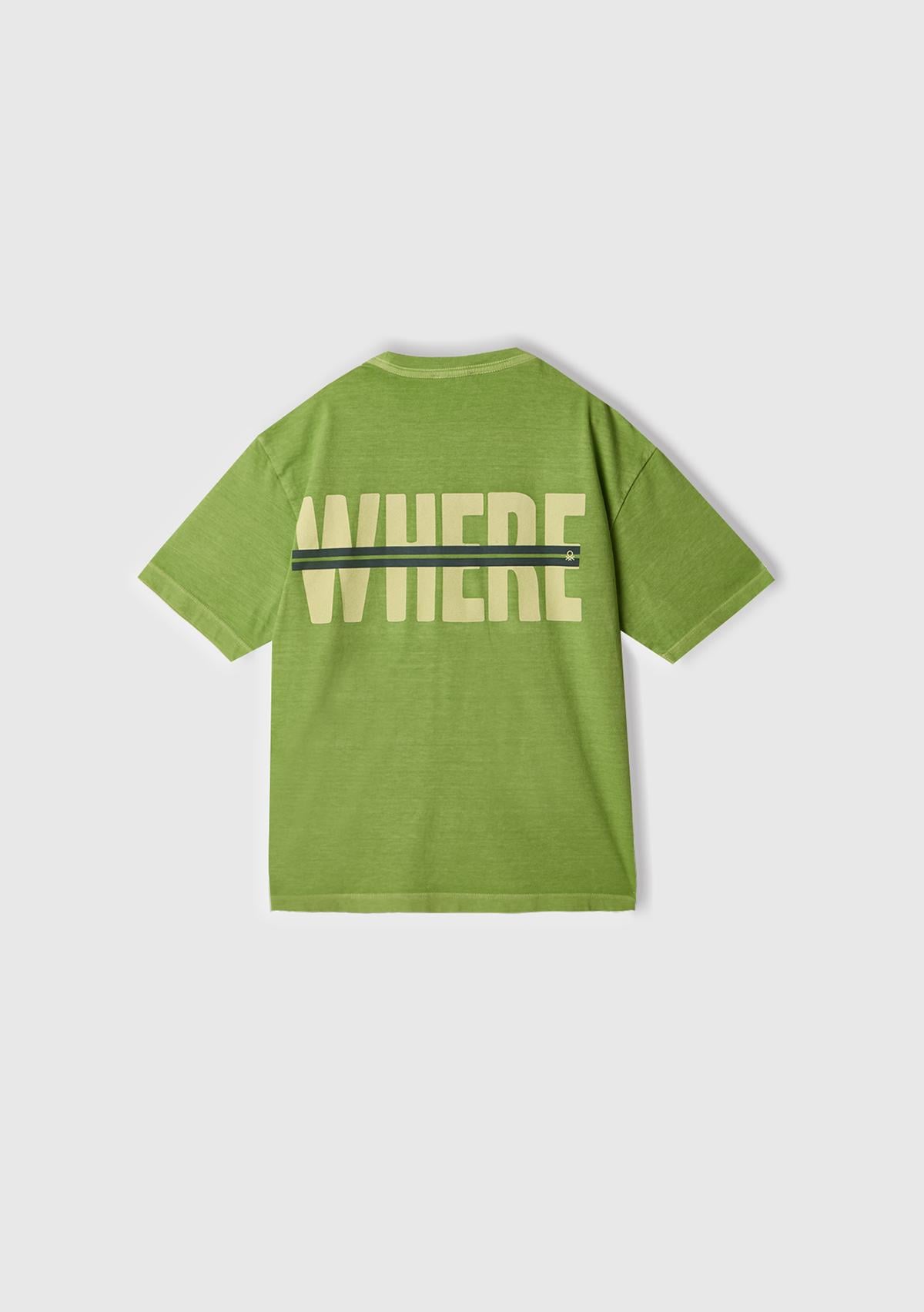 Erkek Çocuk Fıstık Yeşili Slogan Baskılı Soluk Efektli T-Shirt