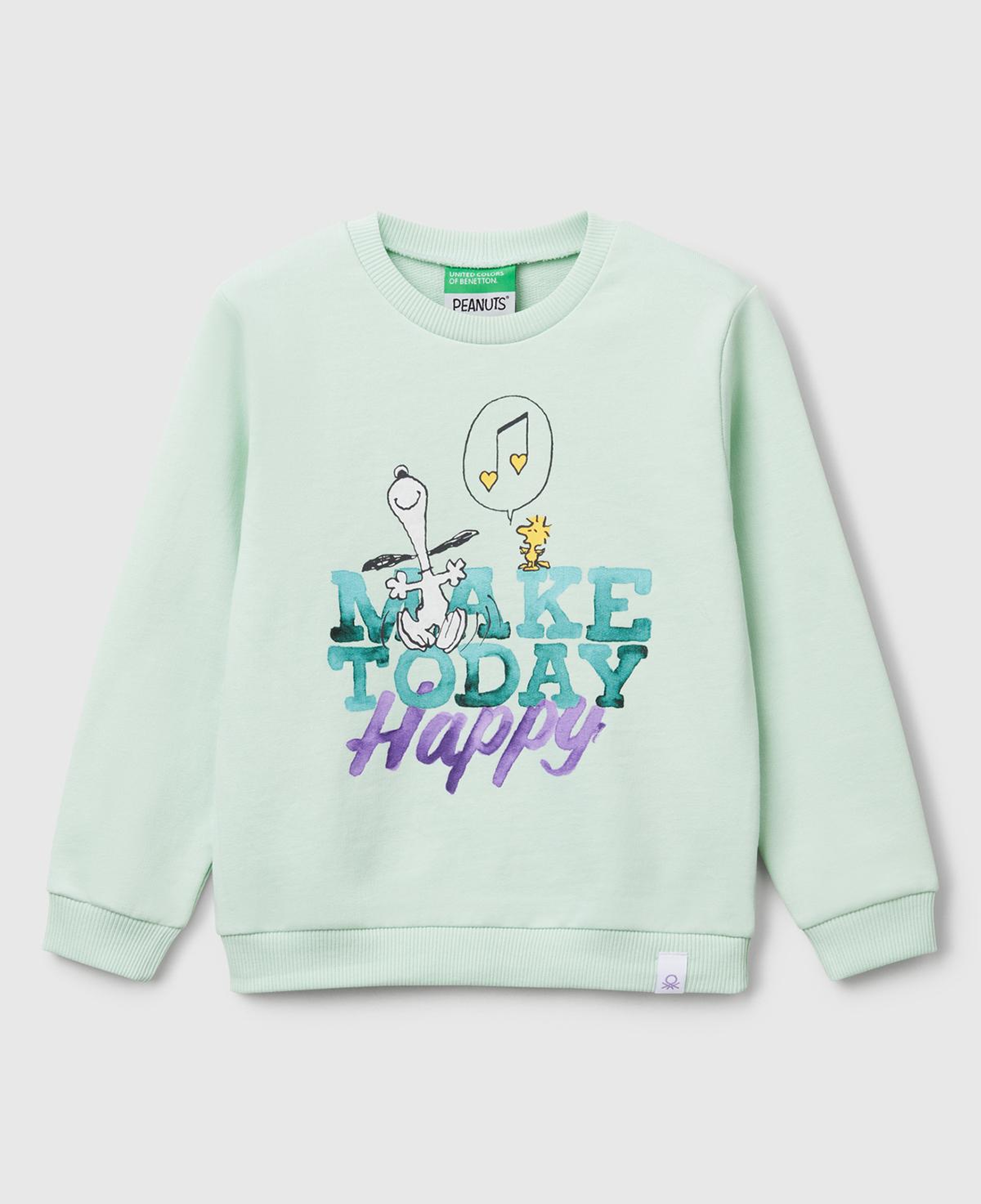 Kız Çocuk Su Yeşili Peanuts Baskılı Logo Etiketli Bisiklet Yaka Sweatshirt