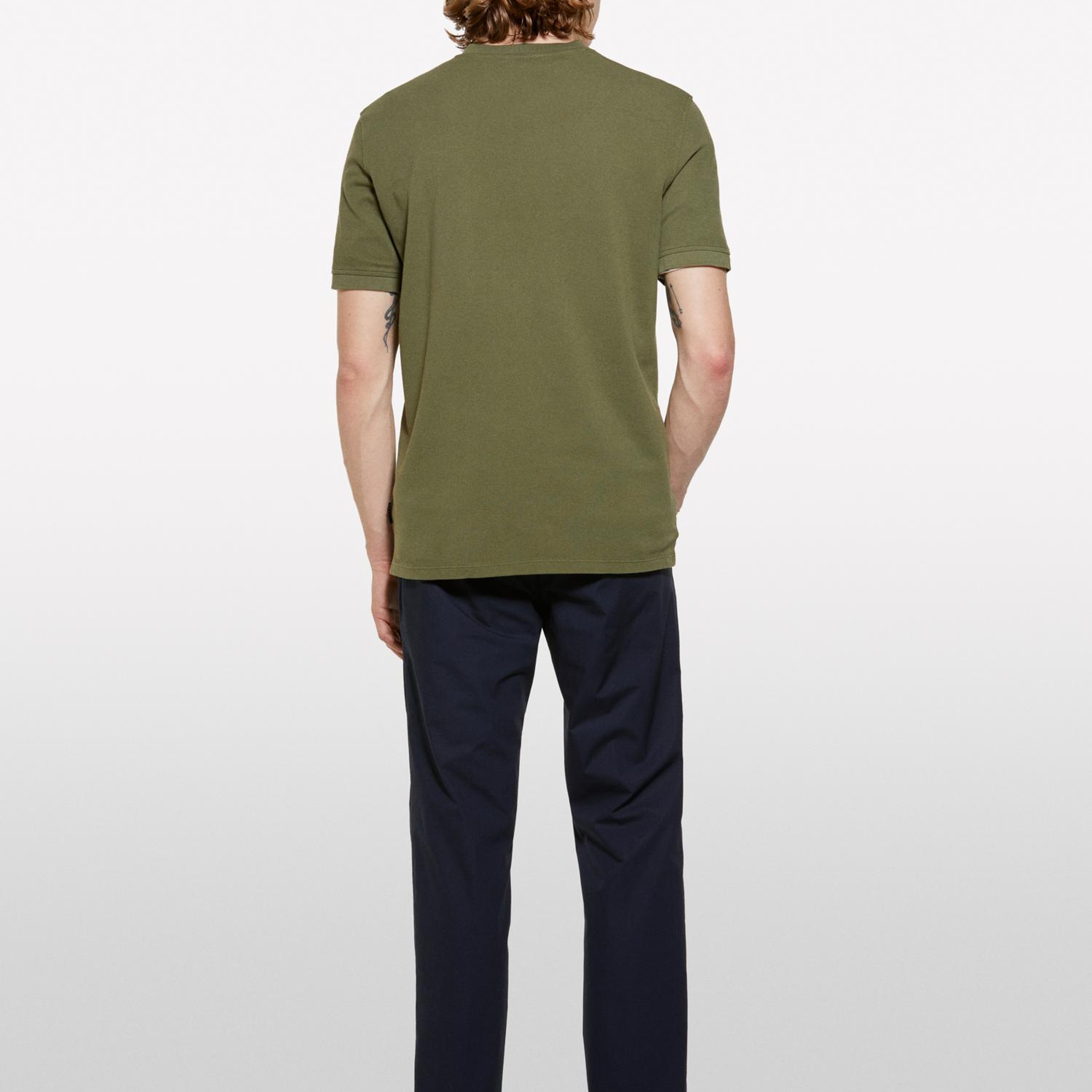 Erkek Asker Yeşili %100 Pamuk Bisiklet Yaka Regular Fit T-Shirt