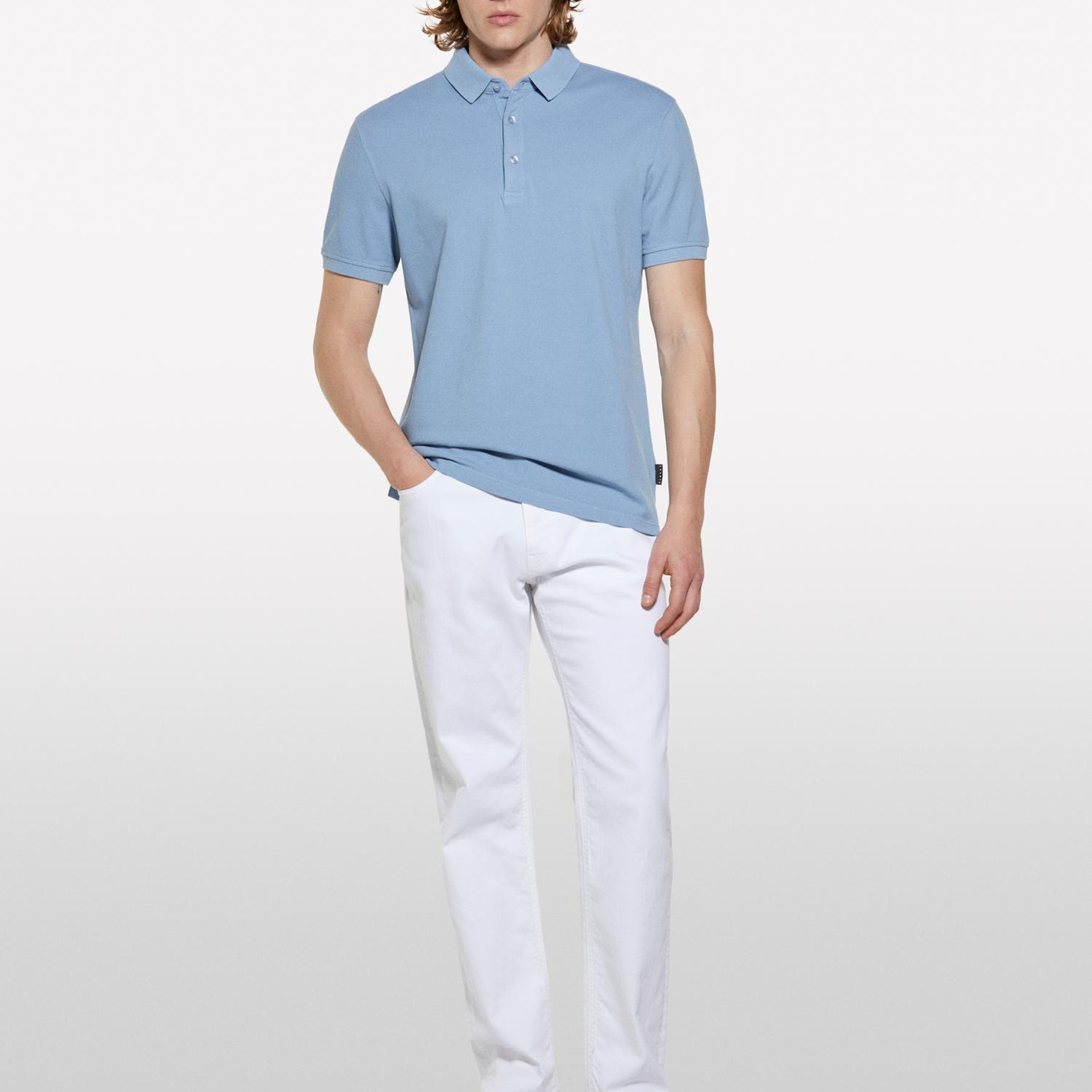 Erkek Havacı Mavi %100 Pamuk Regular Fit Polo T-Shirt