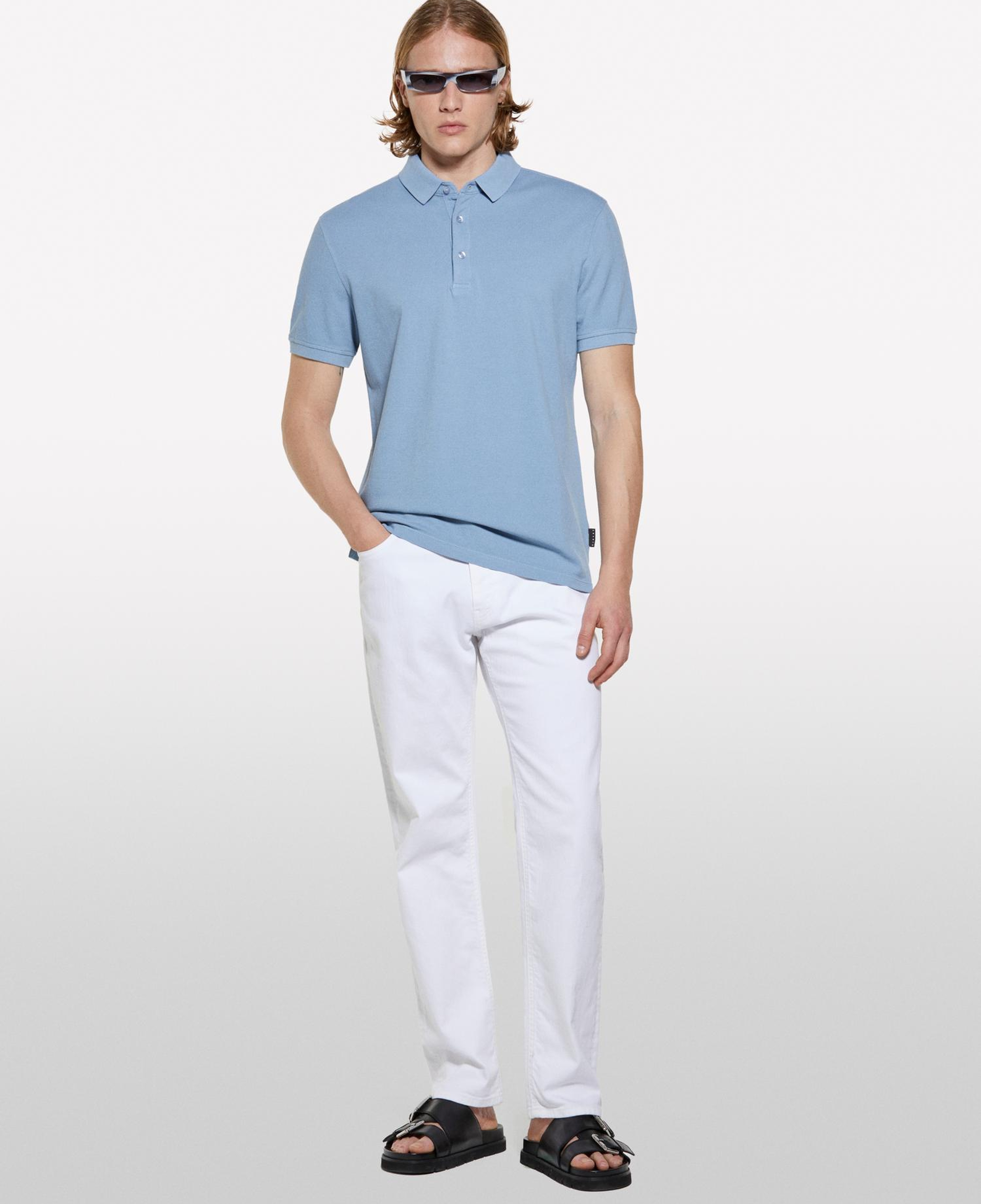 Erkek Havacı Mavi %100 Pamuk Regular Fit Polo T-Shirt