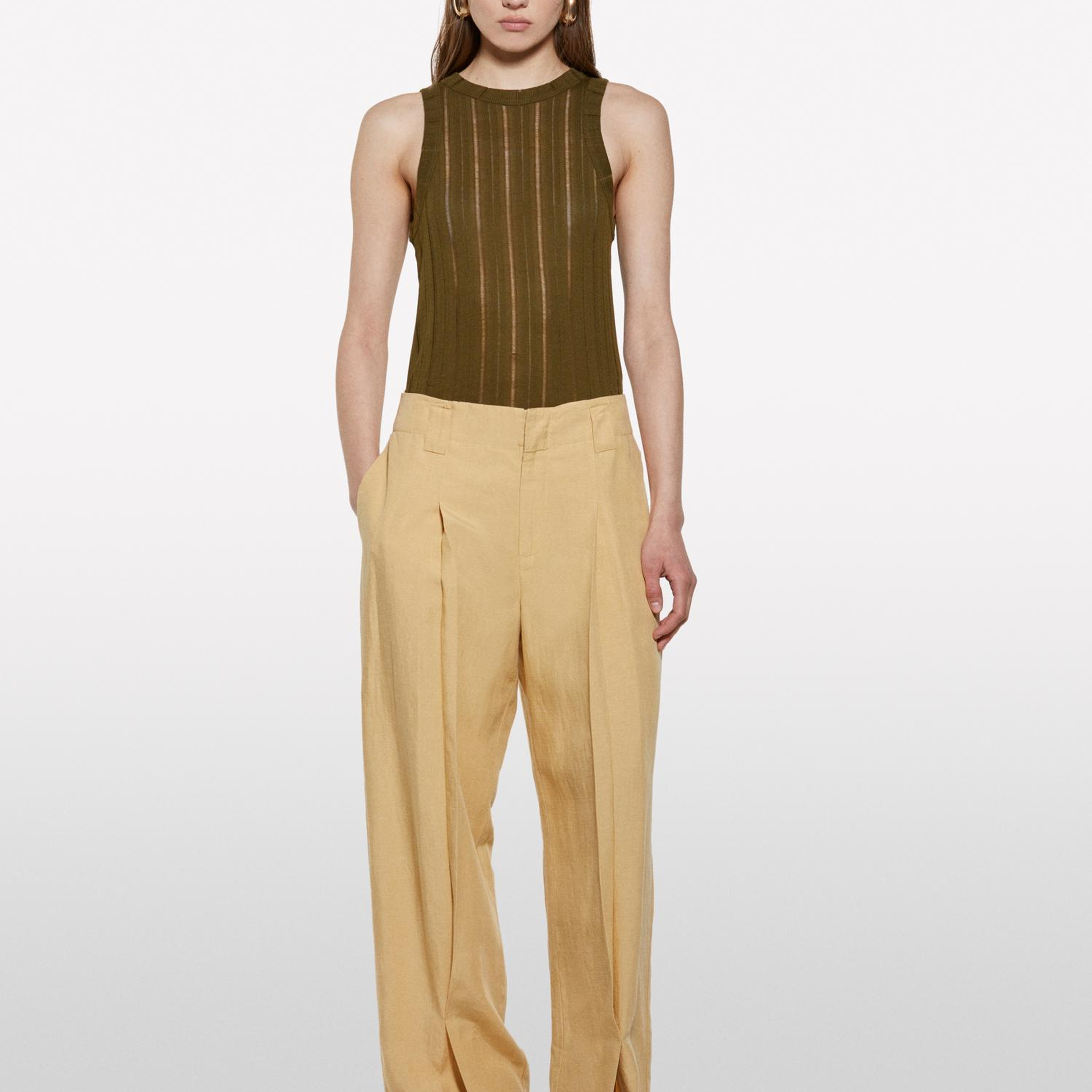Kadın Koyu Haki Viskoz Karışımlı Halter Yaka Slim Fit Atlet