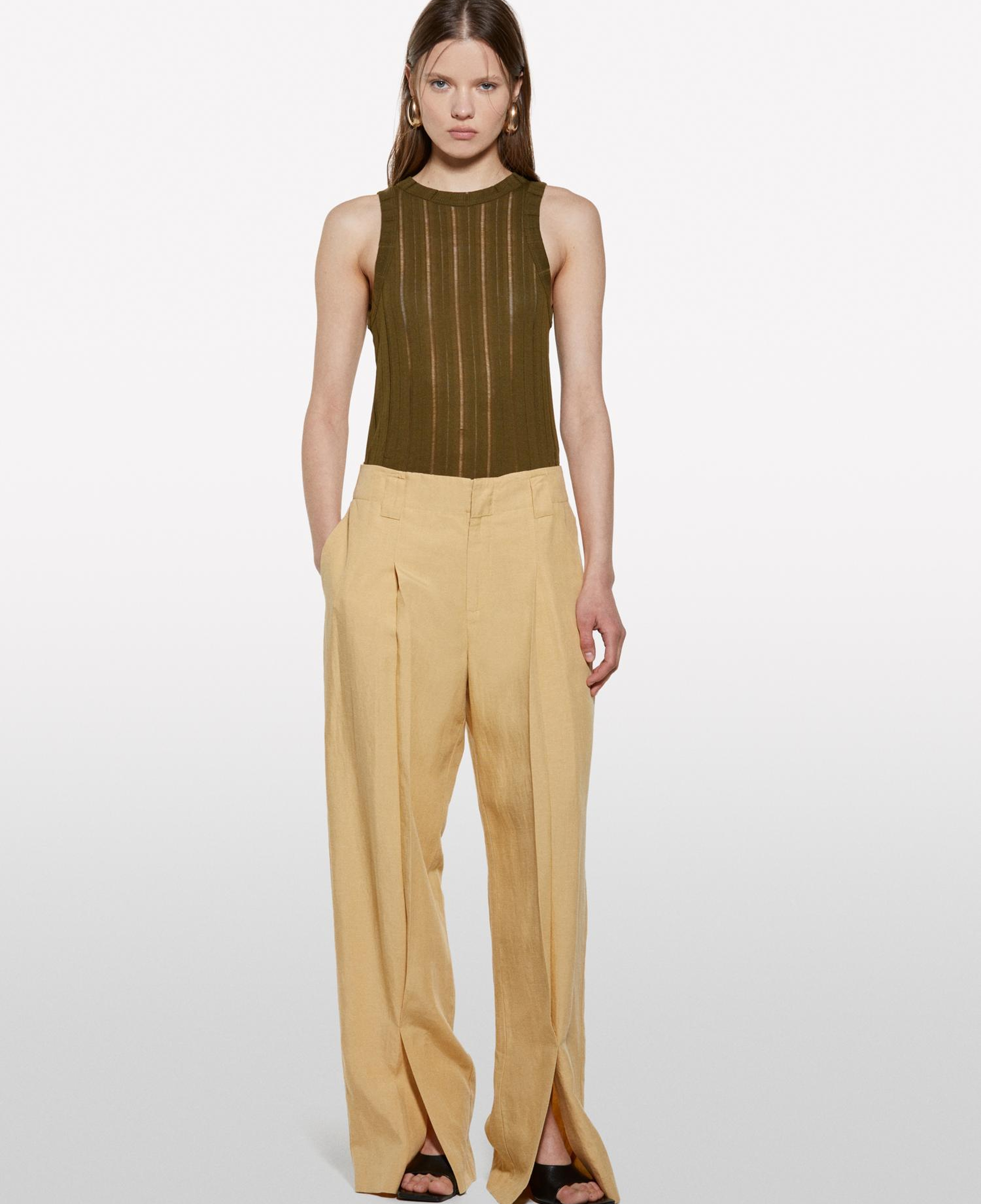 Kadın Koyu Haki Viskoz Karışımlı Halter Yaka Slim Fit Atlet