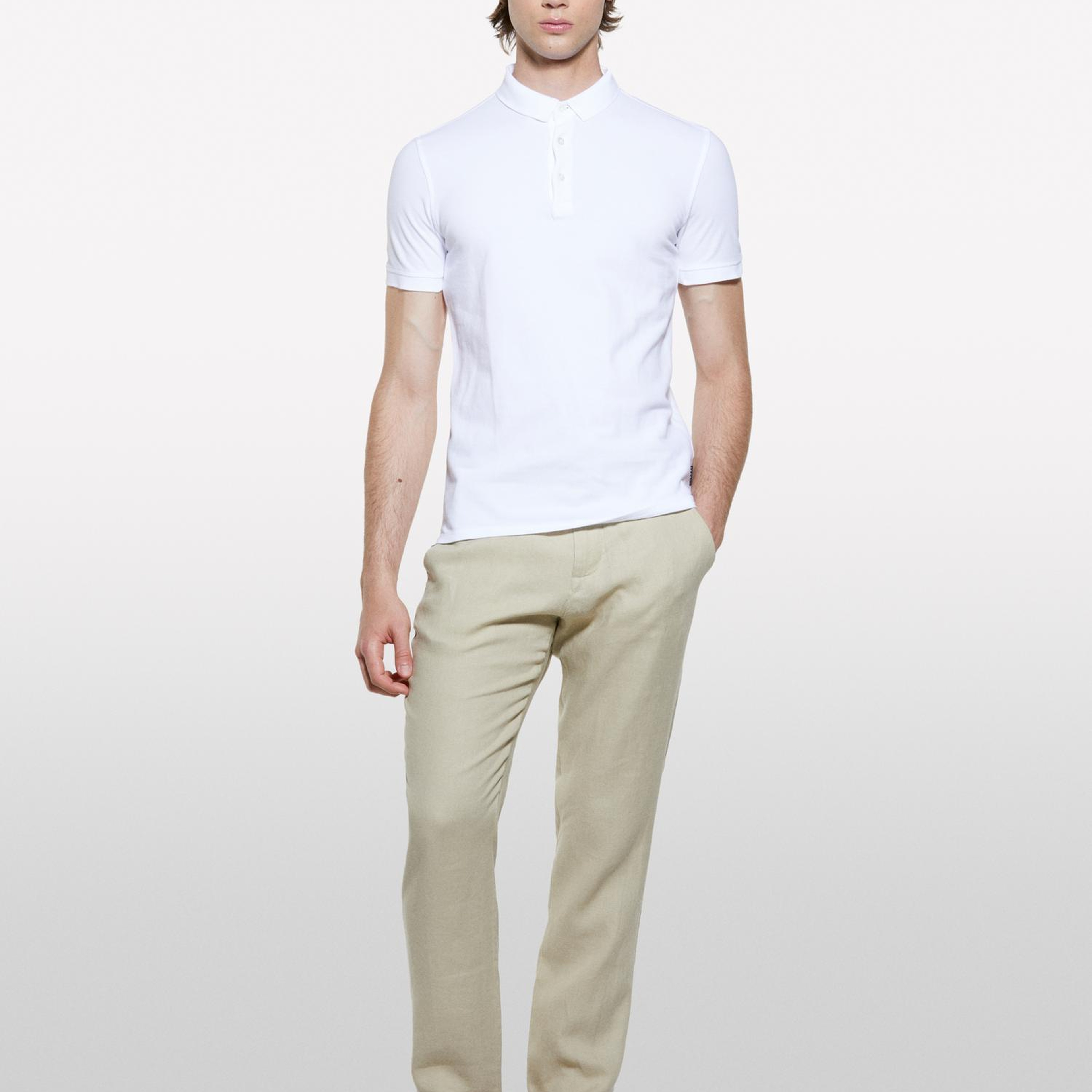 Erkek Beyaz %100 Pamuk Regular Fit Polo T-Shirt