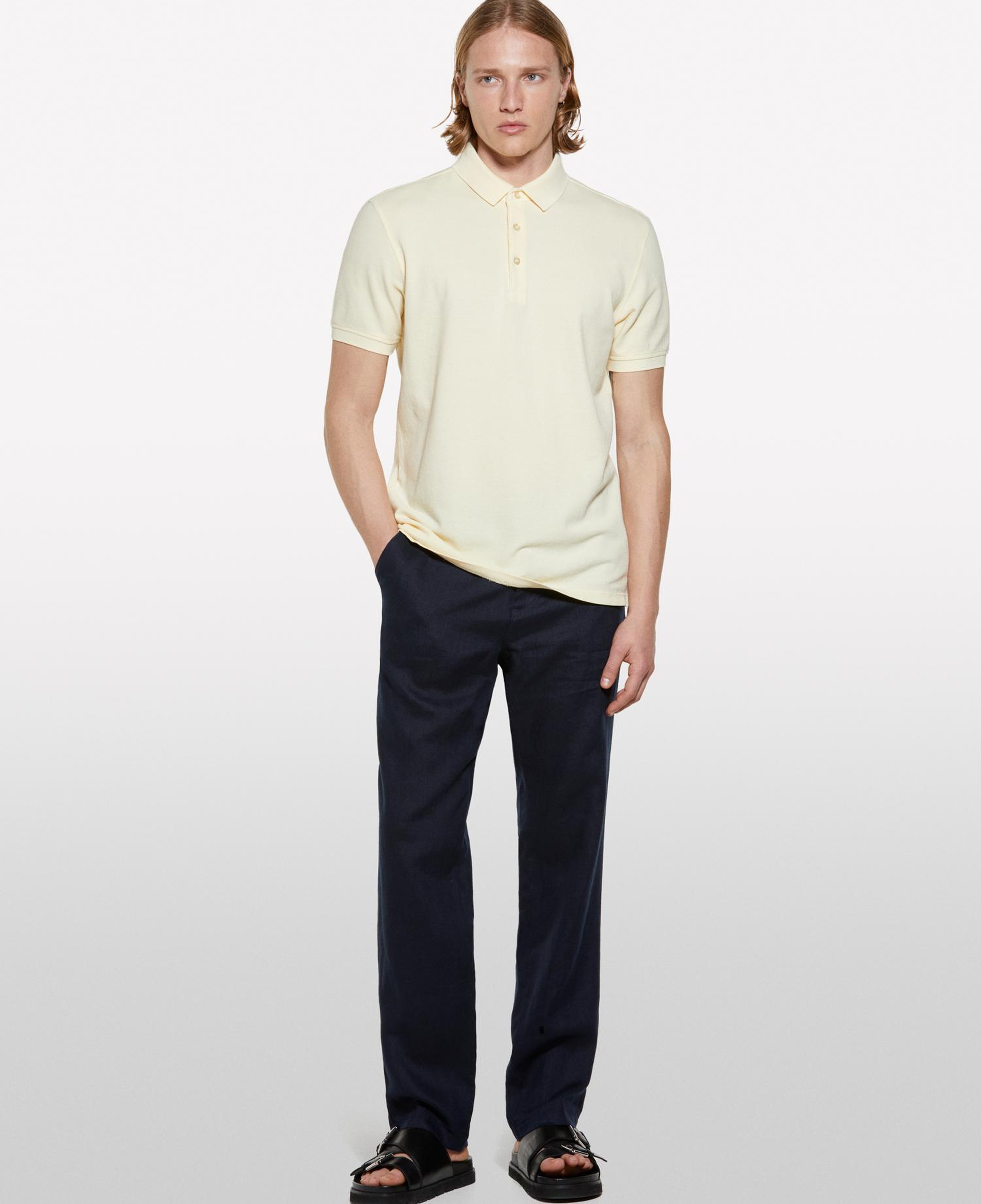 Erkek Krem %100 Pamuk Regular Fit Polo T-Shirt