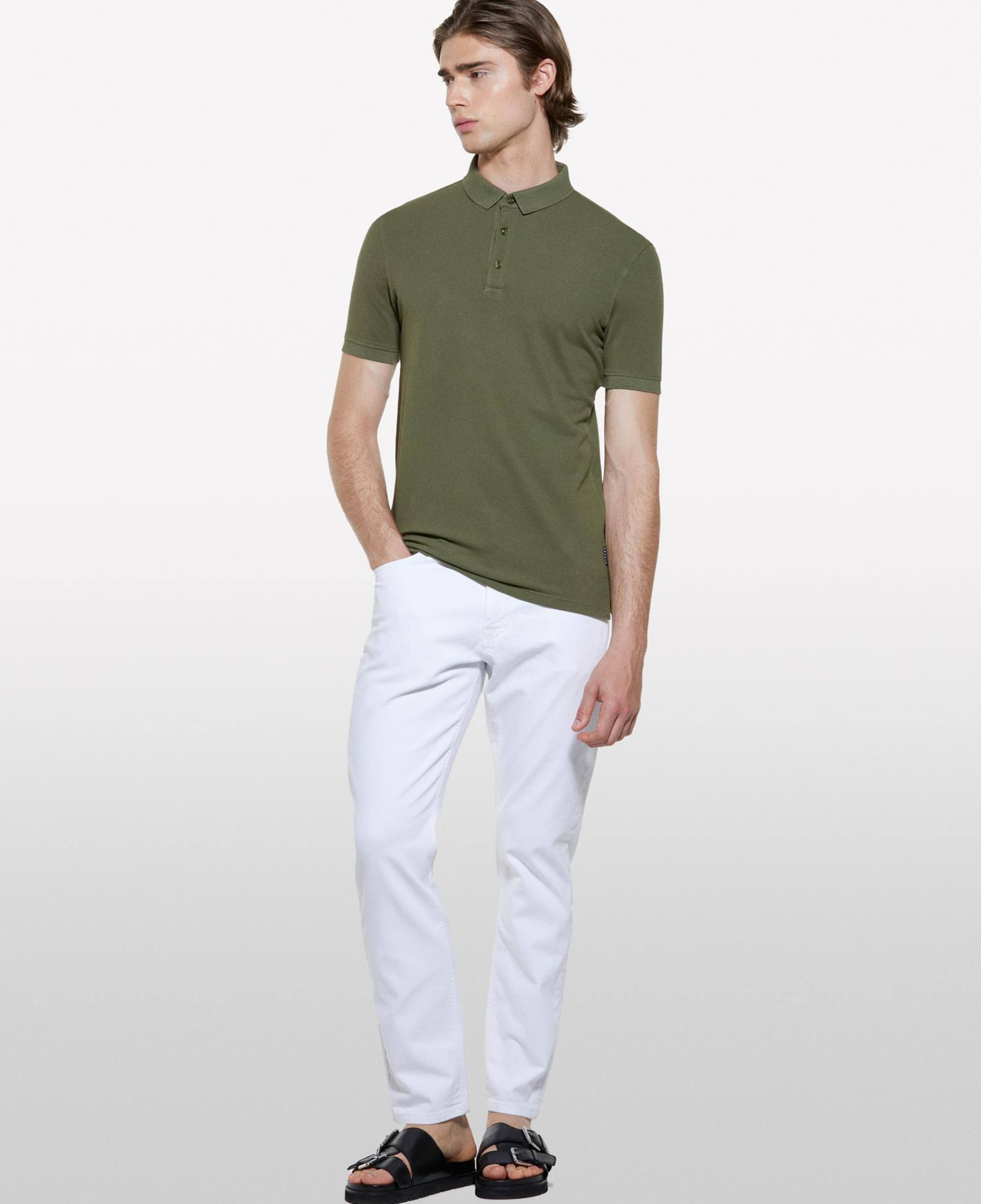 Erkek Asker Yeşili %100 Pamuk Regular Fit Polo T-Shirt