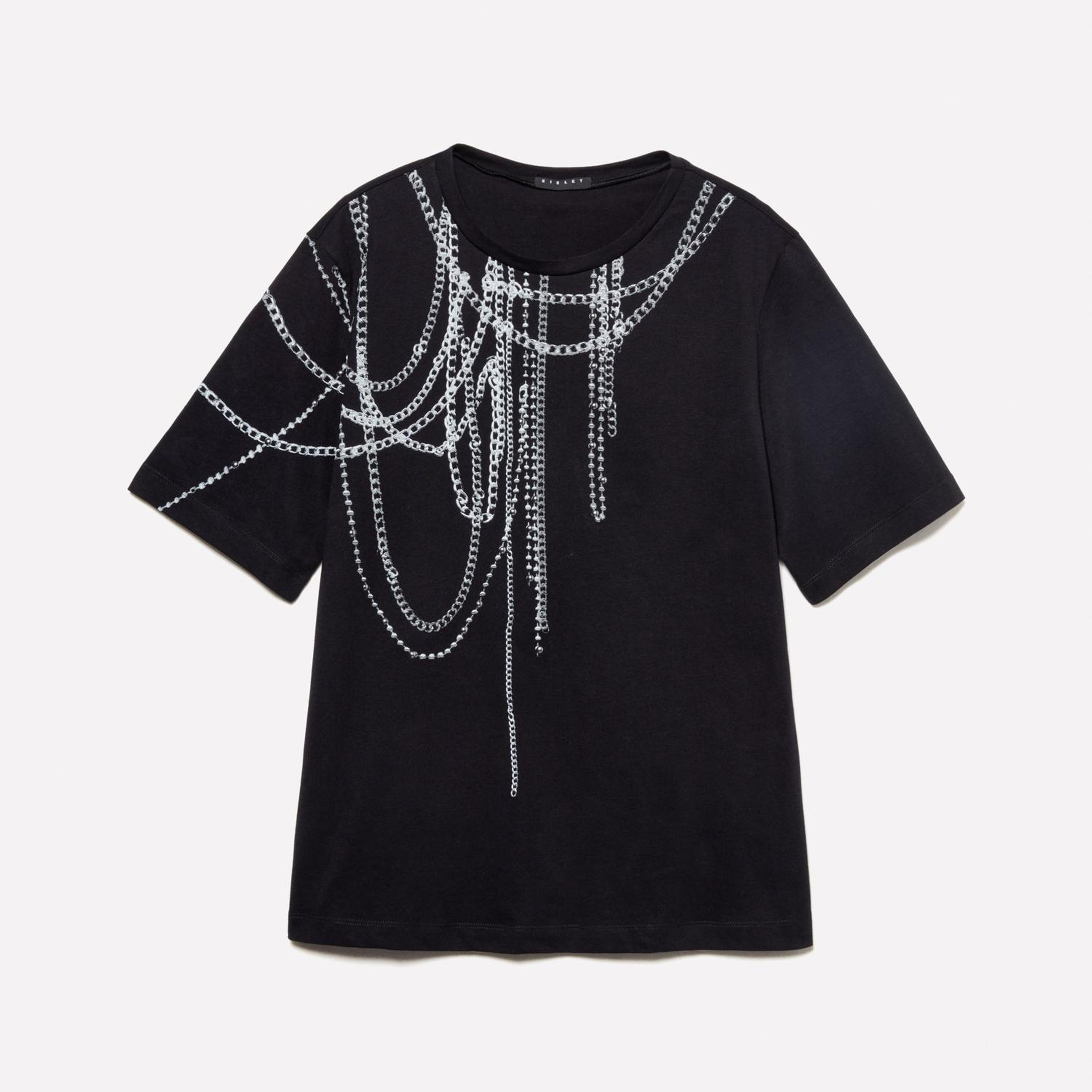 Kadın Siyah %100 Pamuk Önü Detaylı Bisiklet Yaka Regular Fit T-Shirt