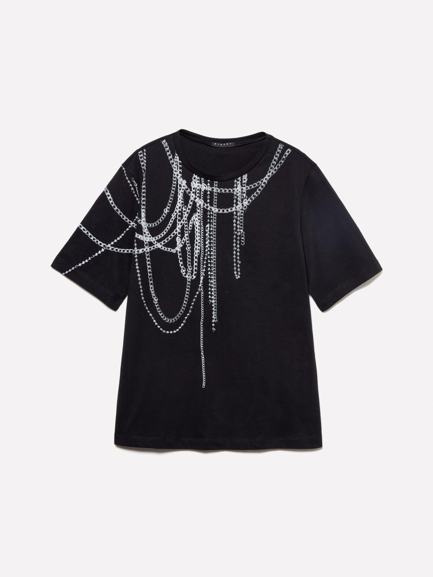 Kadın Siyah %100 Pamuk Önü Detaylı Bisiklet Yaka Regular Fit T-Shirt
