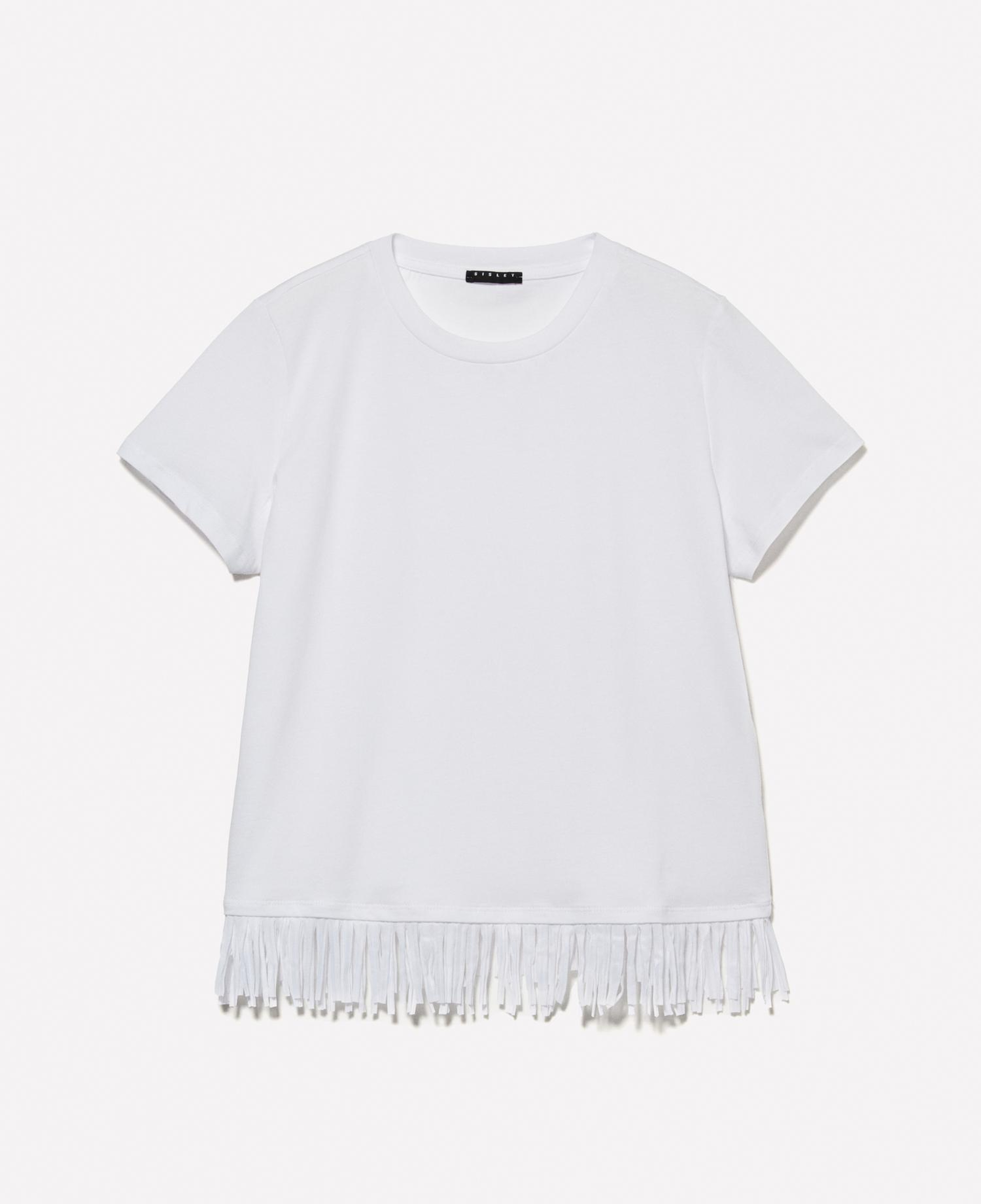 Kadın Beyaz Pamuklu Ucu Püsküllü Bisiklet Yaka Regular Fit T-Shirt