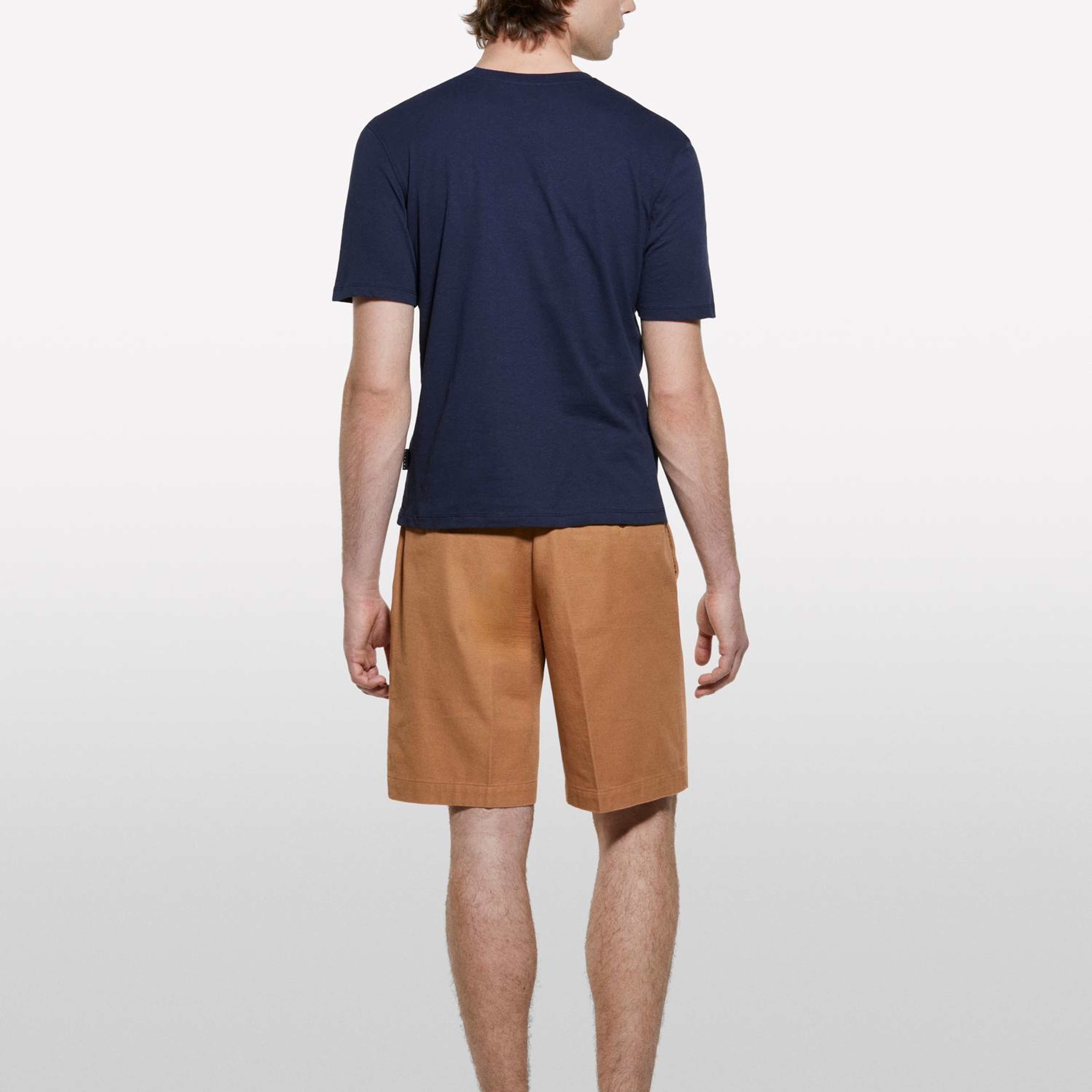 Erkek Koyu Lacivert Keten Karışımlı Bisiklet Yaka Regular Fit T-Shirt