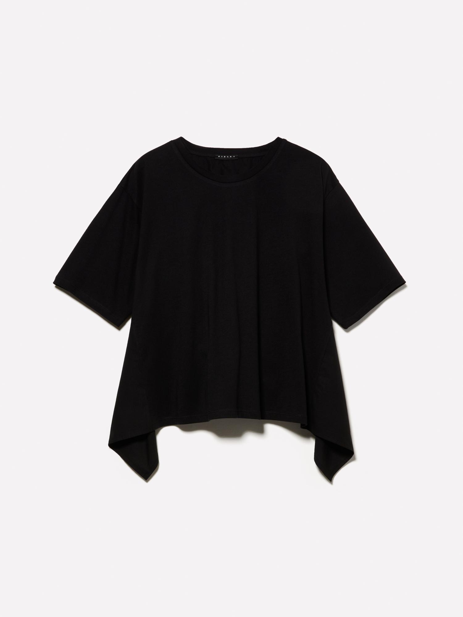 Kadın Siyah %100 Pamuk Arkası Bağcıklı Bisiklet Yaka Regular Fit T-Shirt