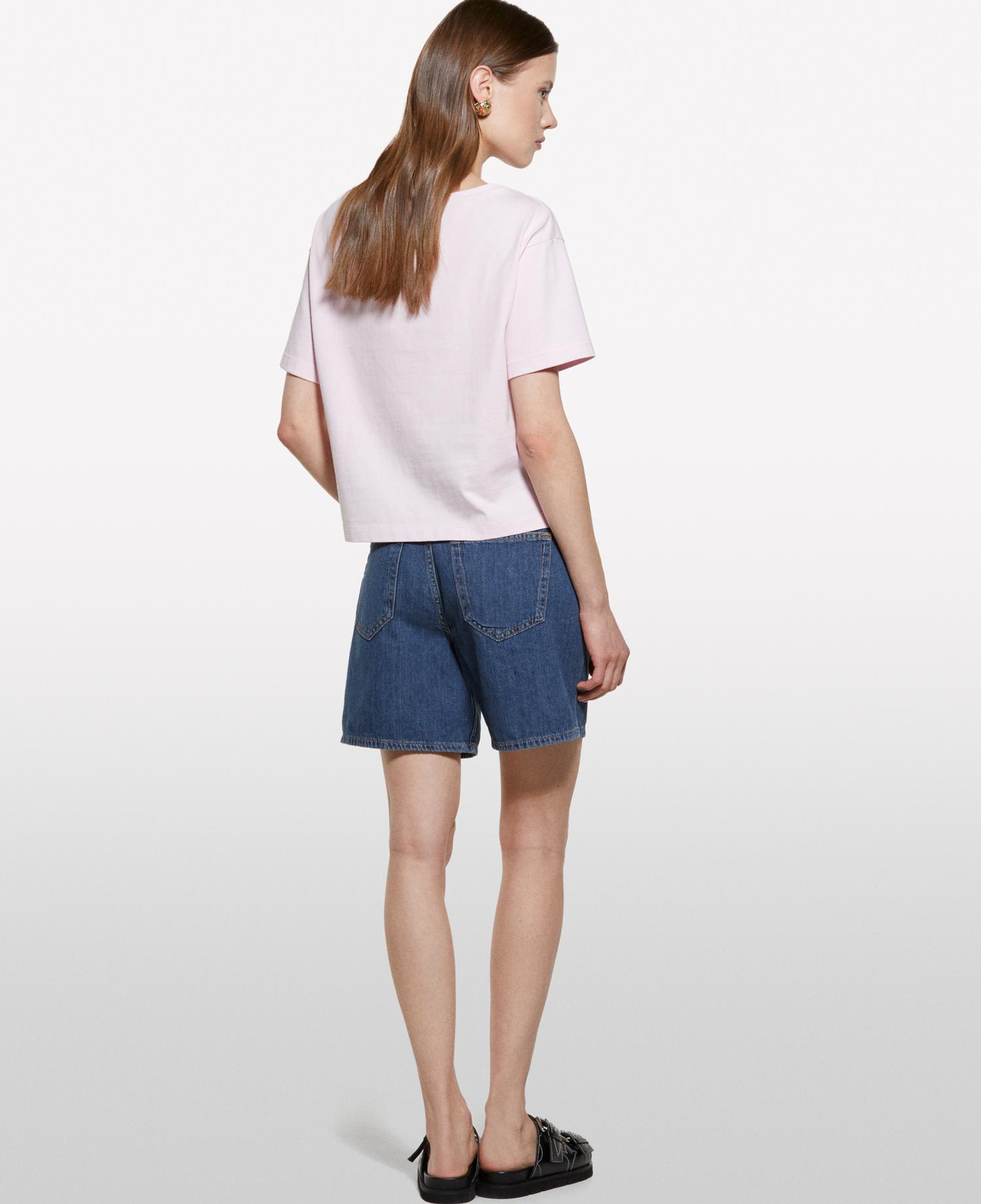Kadın Açık Pembe %100 Pamuk Kayık Yaka Boxy Fit Crop T-Shirt