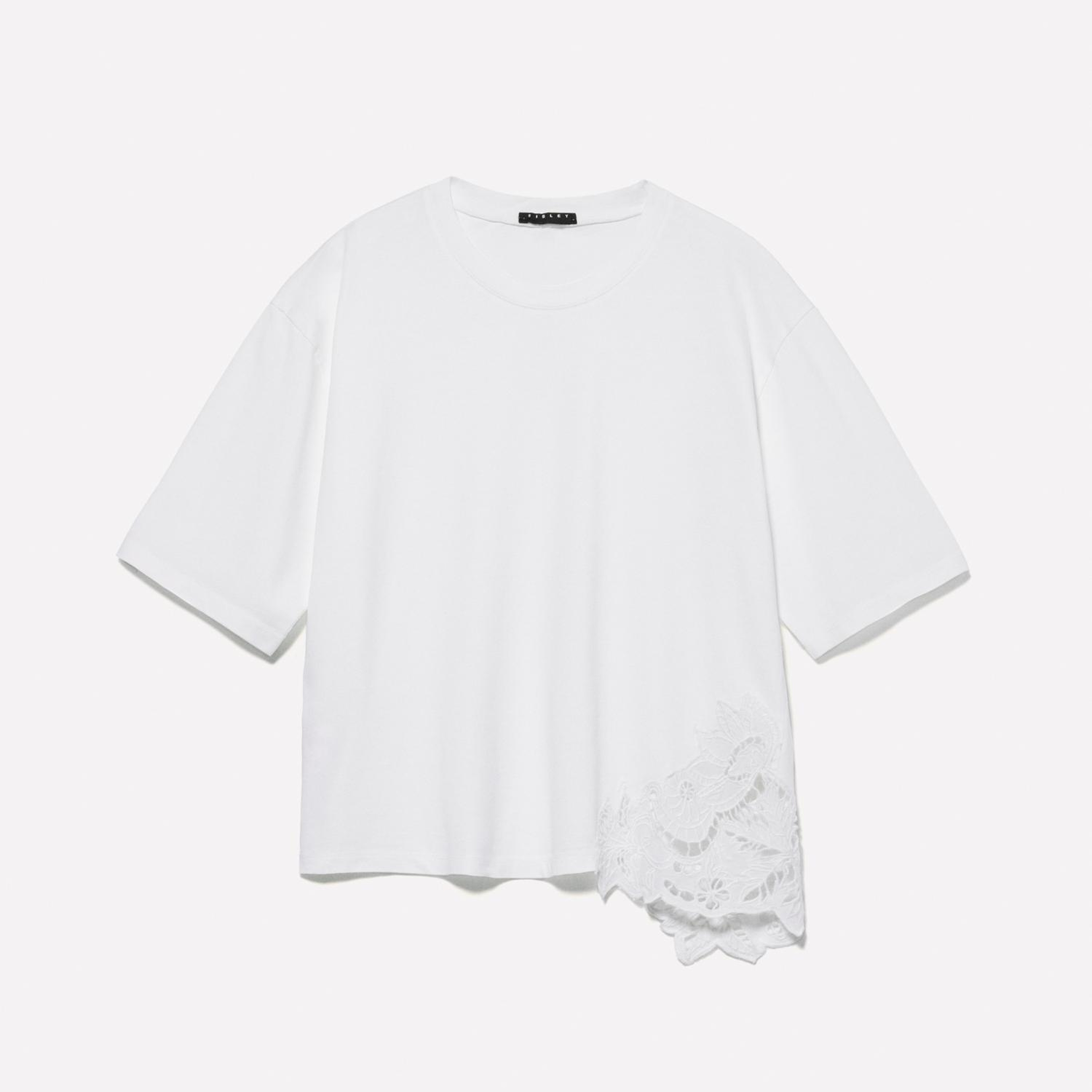 Kadın Kırık Beyaz %100 Pamuk Nakış Detaylı Bisiklet Yaka Regular Fit T-Shirt