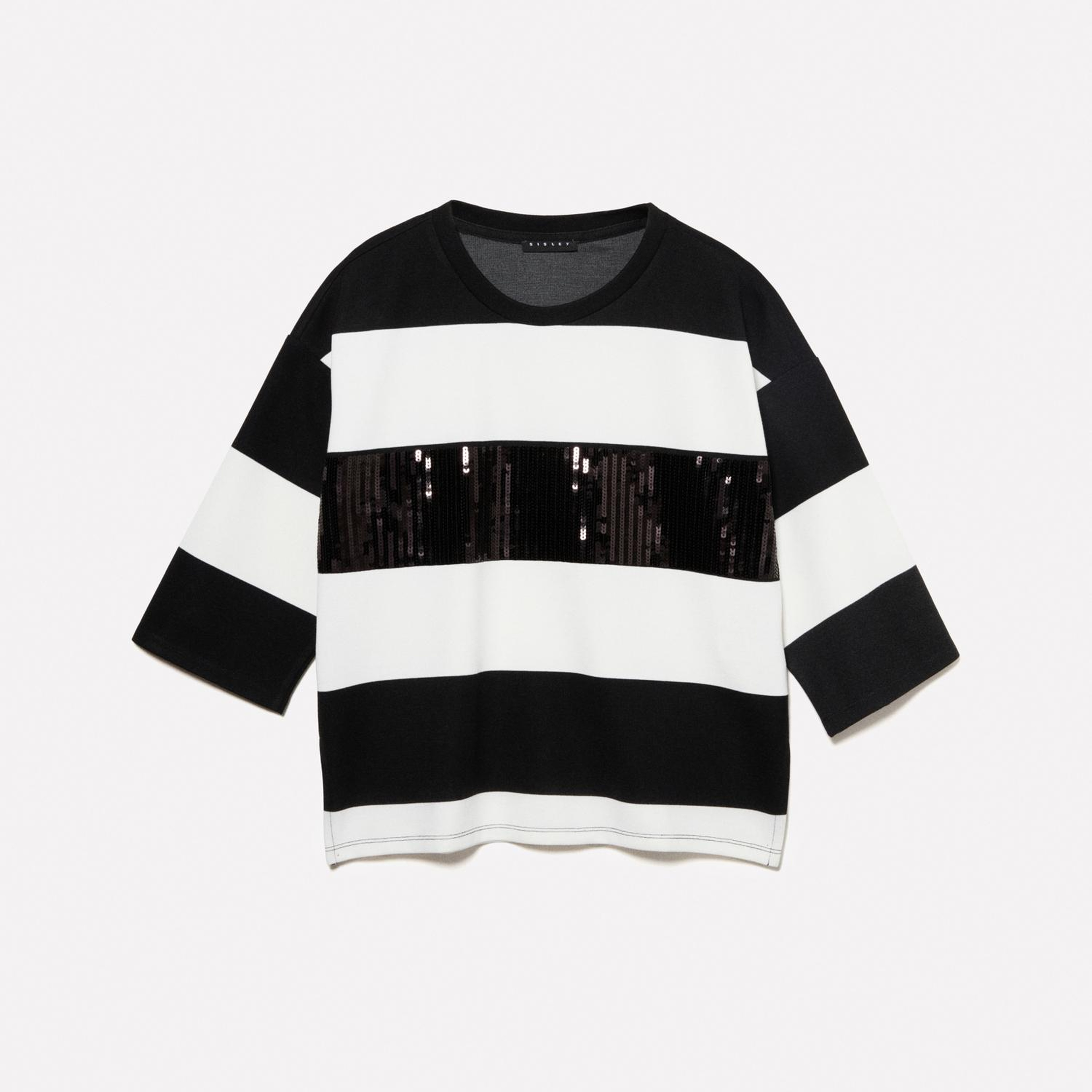 Kadın Beyaz Mix %100 Pamuk Payetli Bisiklet Yaka T-Shirt