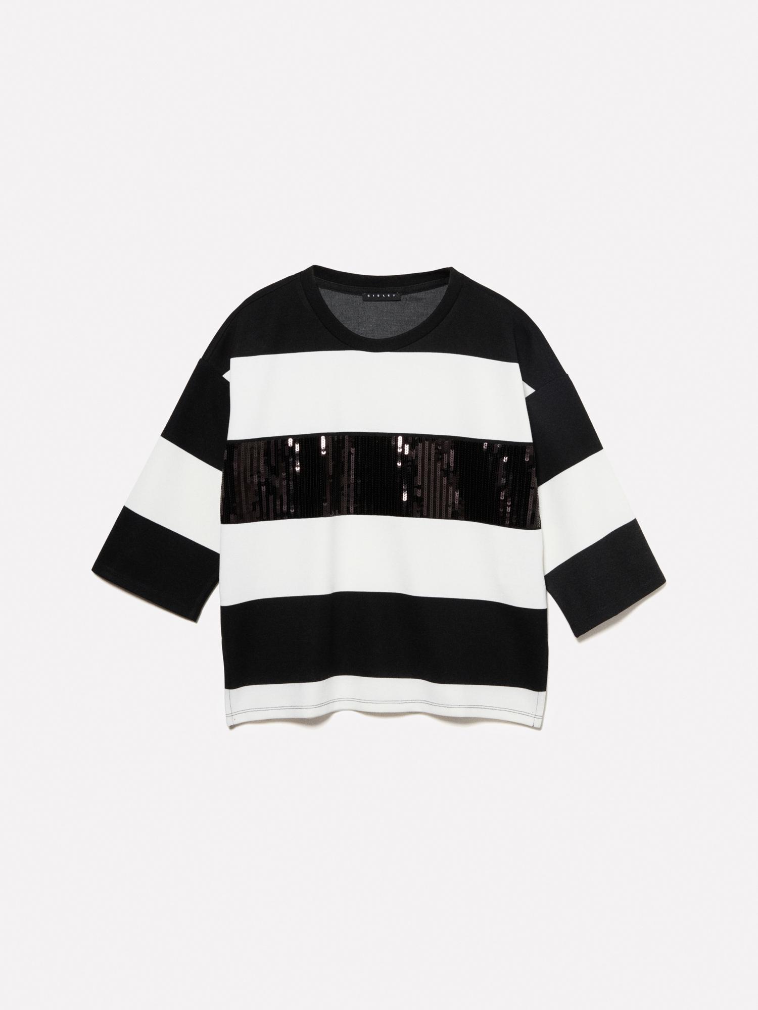 Kadın Beyaz Mix %100 Pamuk Payetli Bisiklet Yaka T-Shirt