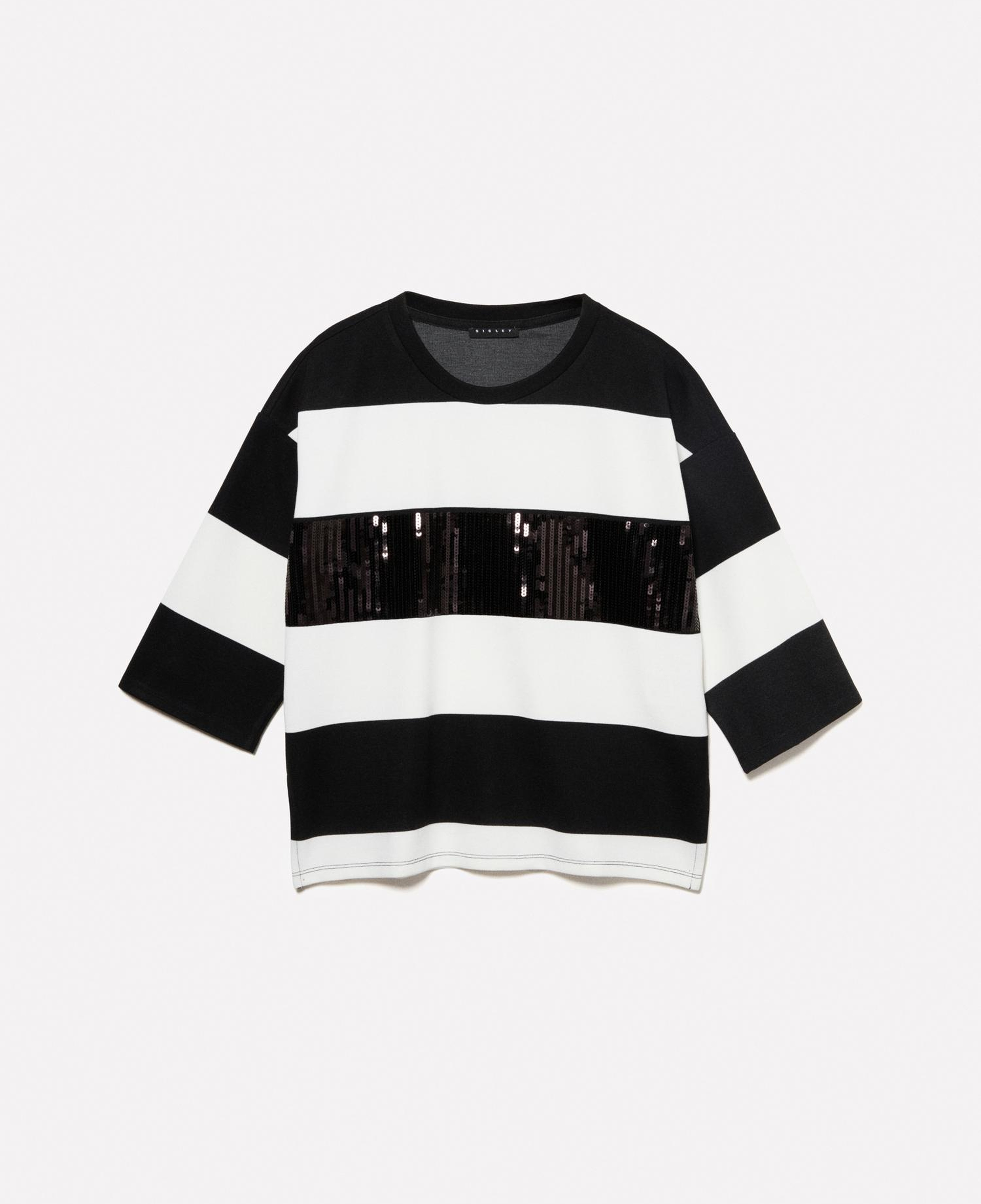 Kadın Beyaz Mix %100 Pamuk Payetli Bisiklet Yaka T-Shirt