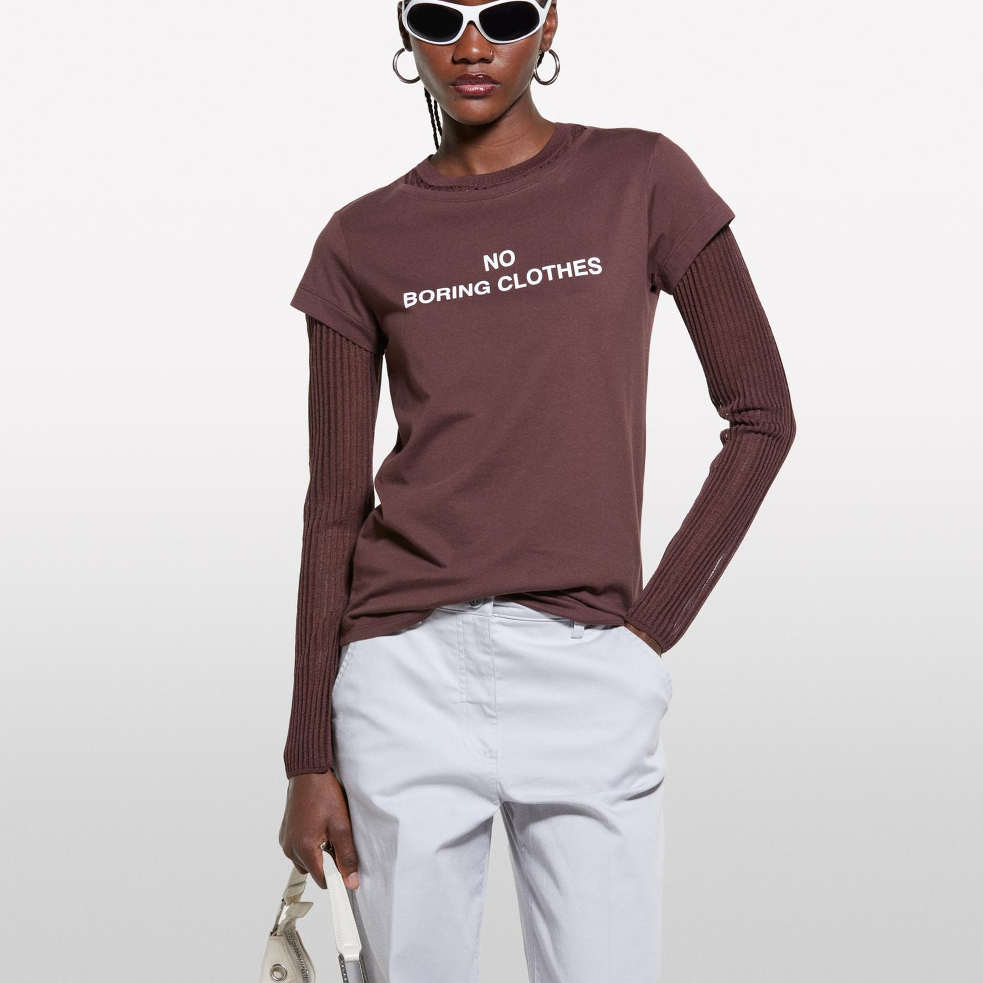 Kadın Koyu kahverengi %100 Pamuk Baskılı Bisiklet Yaka Regular Fit T-Shirt