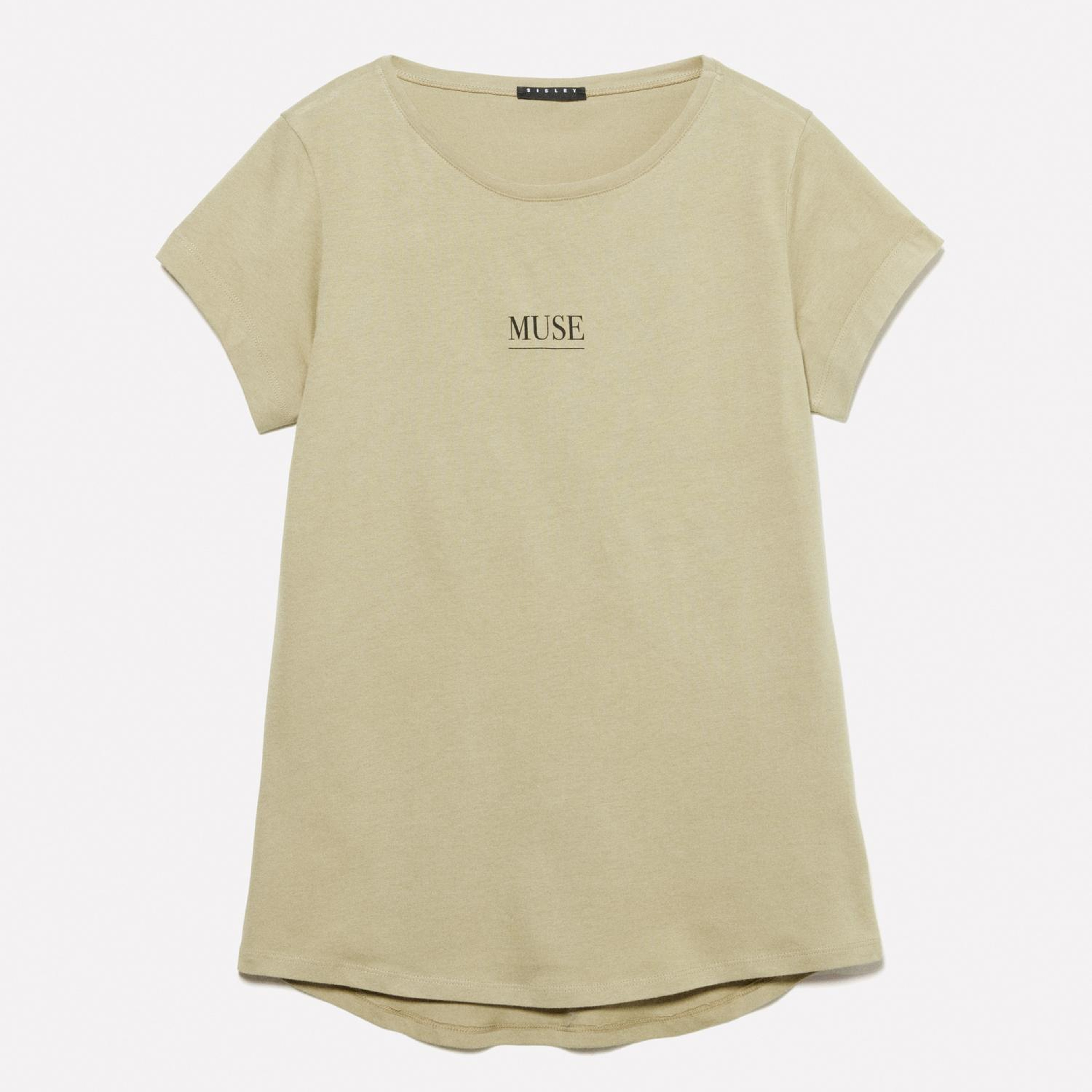 Kadın Kum Rengi %100 Pamuk Baskılı Bisiklet Yaka Regular Fit T-Shirt
