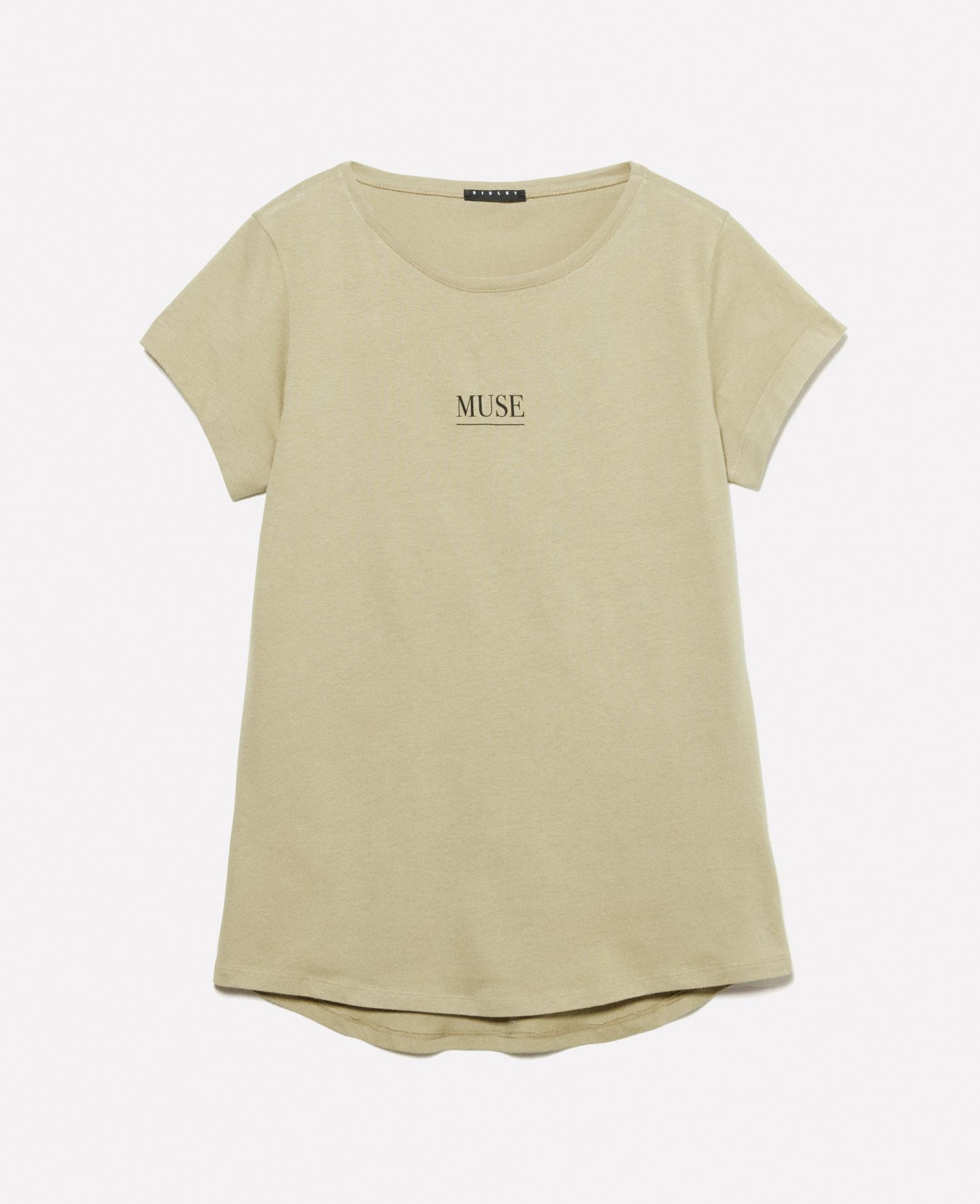 Kadın Kum Rengi %100 Pamuk Baskılı Bisiklet Yaka Regular Fit T-Shirt