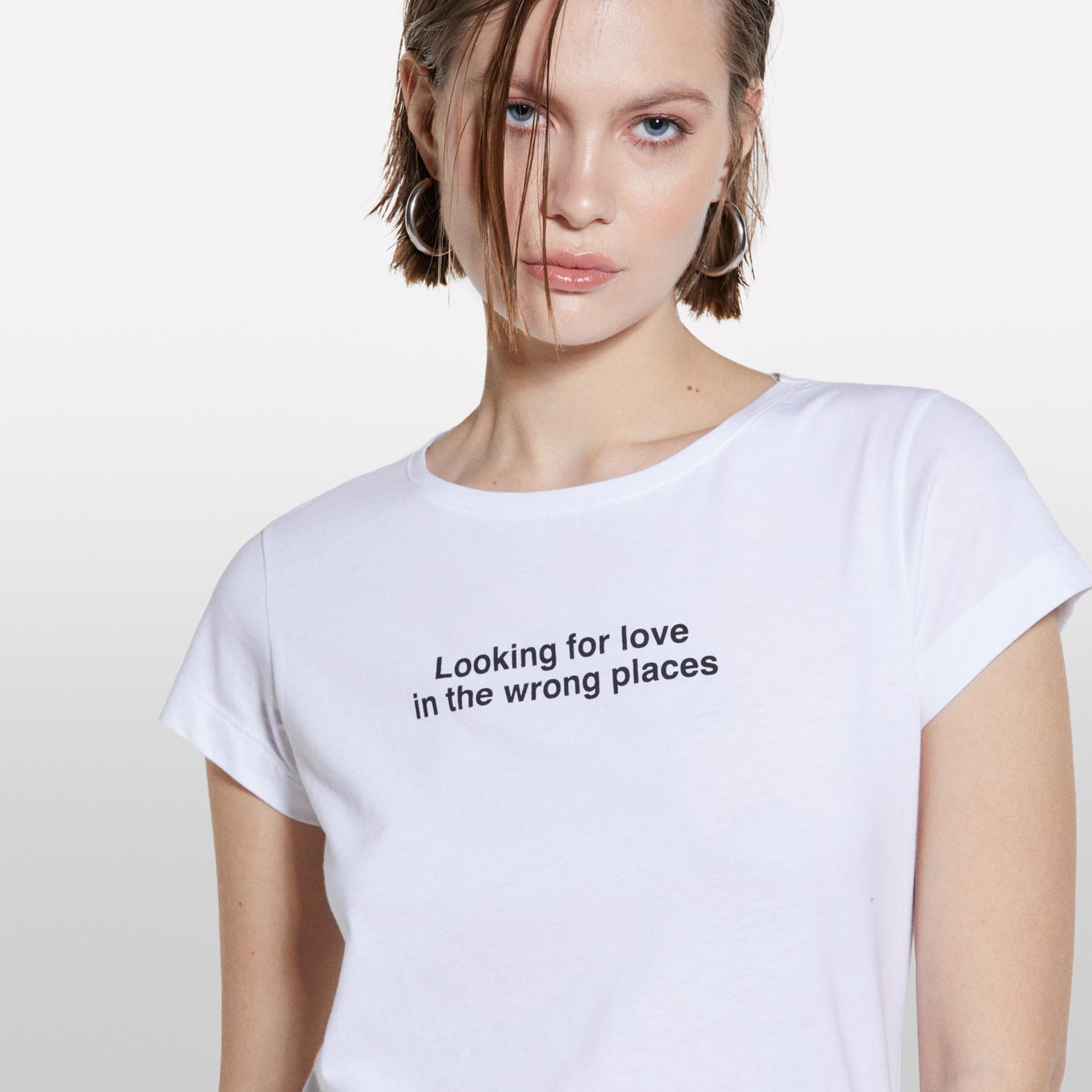 Kadın Beyaz %100 Pamuk Baskılı Bisiklet Yaka Regular Fit T-Shirt