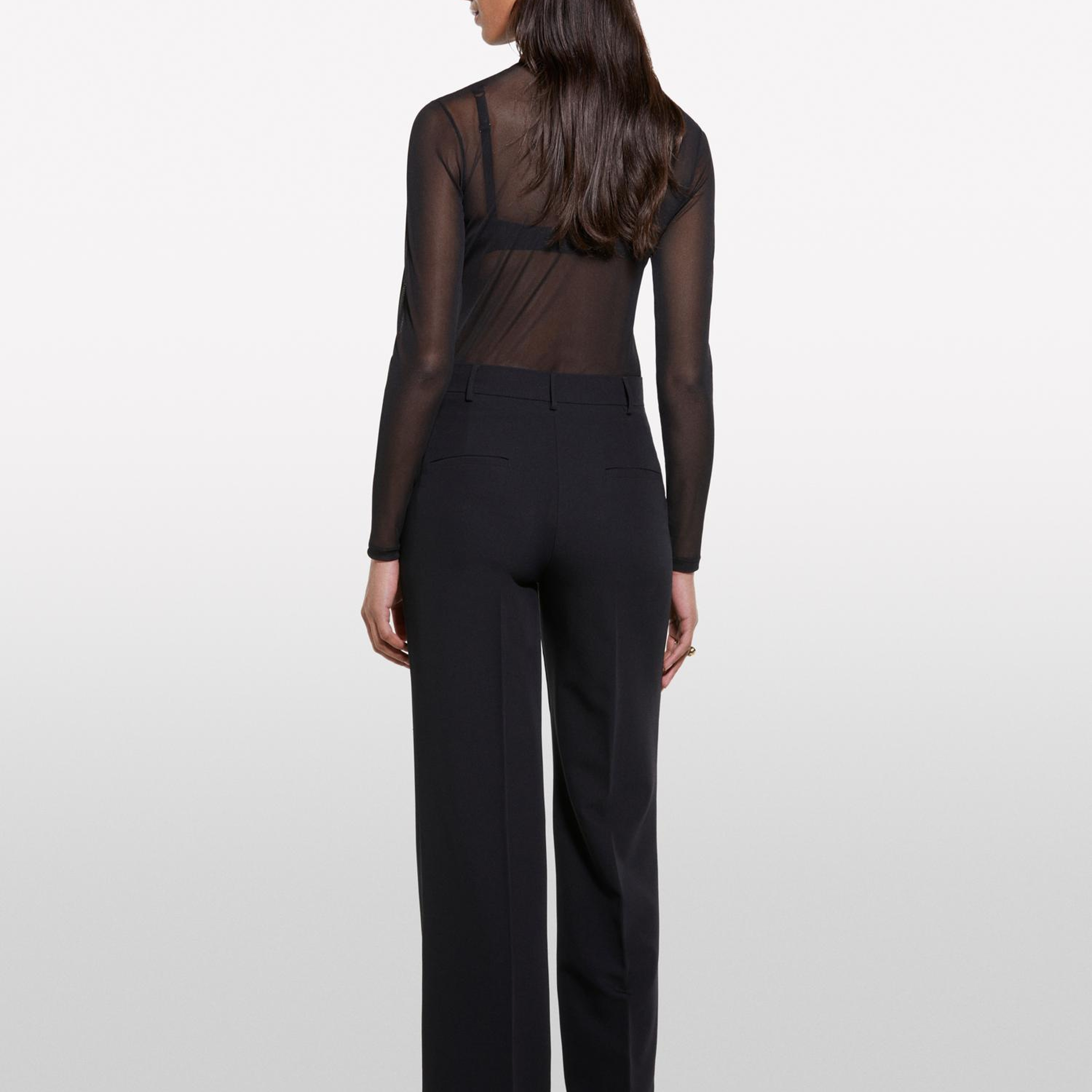 Kadın Siyah Liyosel Karışımlı Çiçek Detaylı Slim Fit Tül Bluz