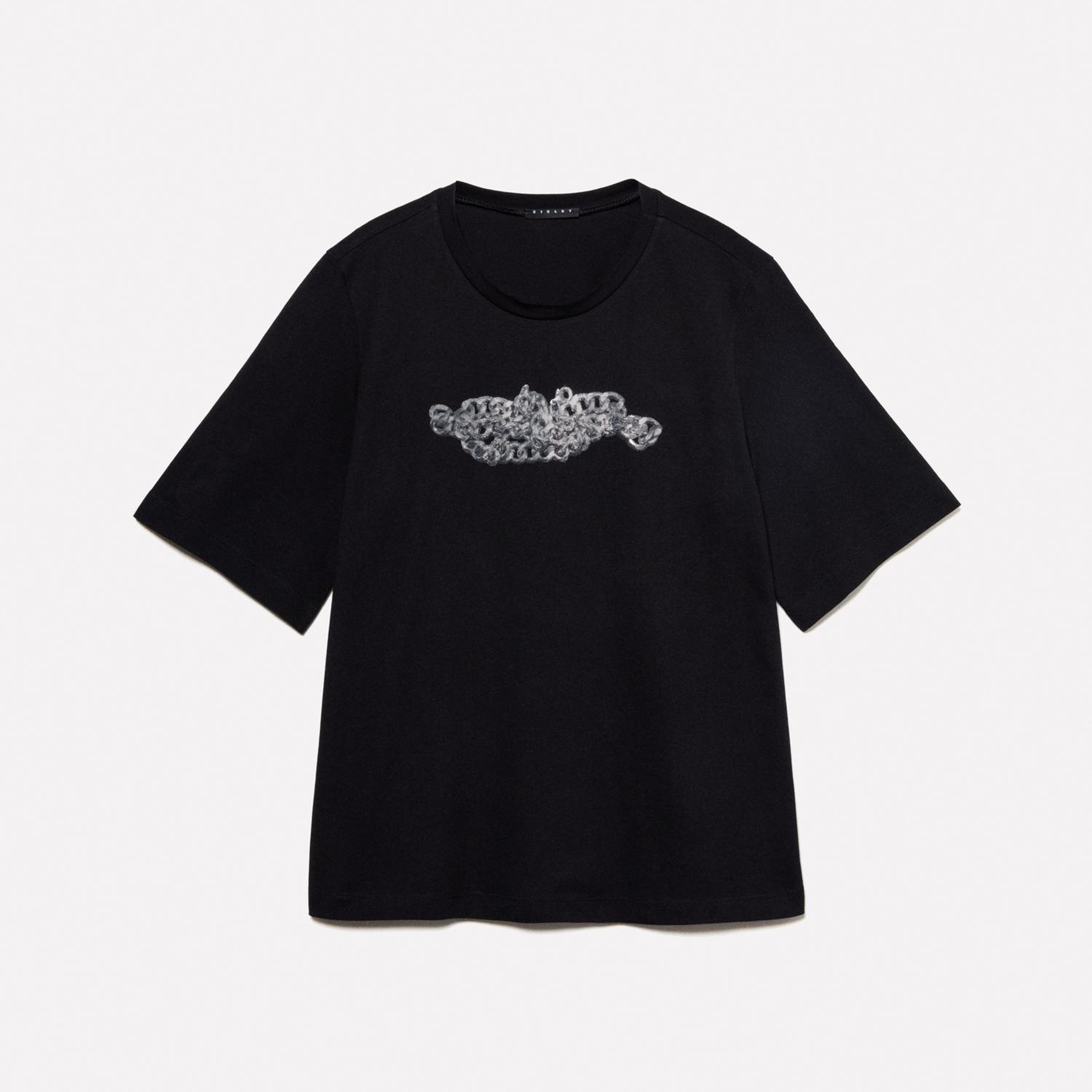 Kadın Siyah %100 Pamuk Baskılı Bisiklet Yaka Regular Fit T-Shirt