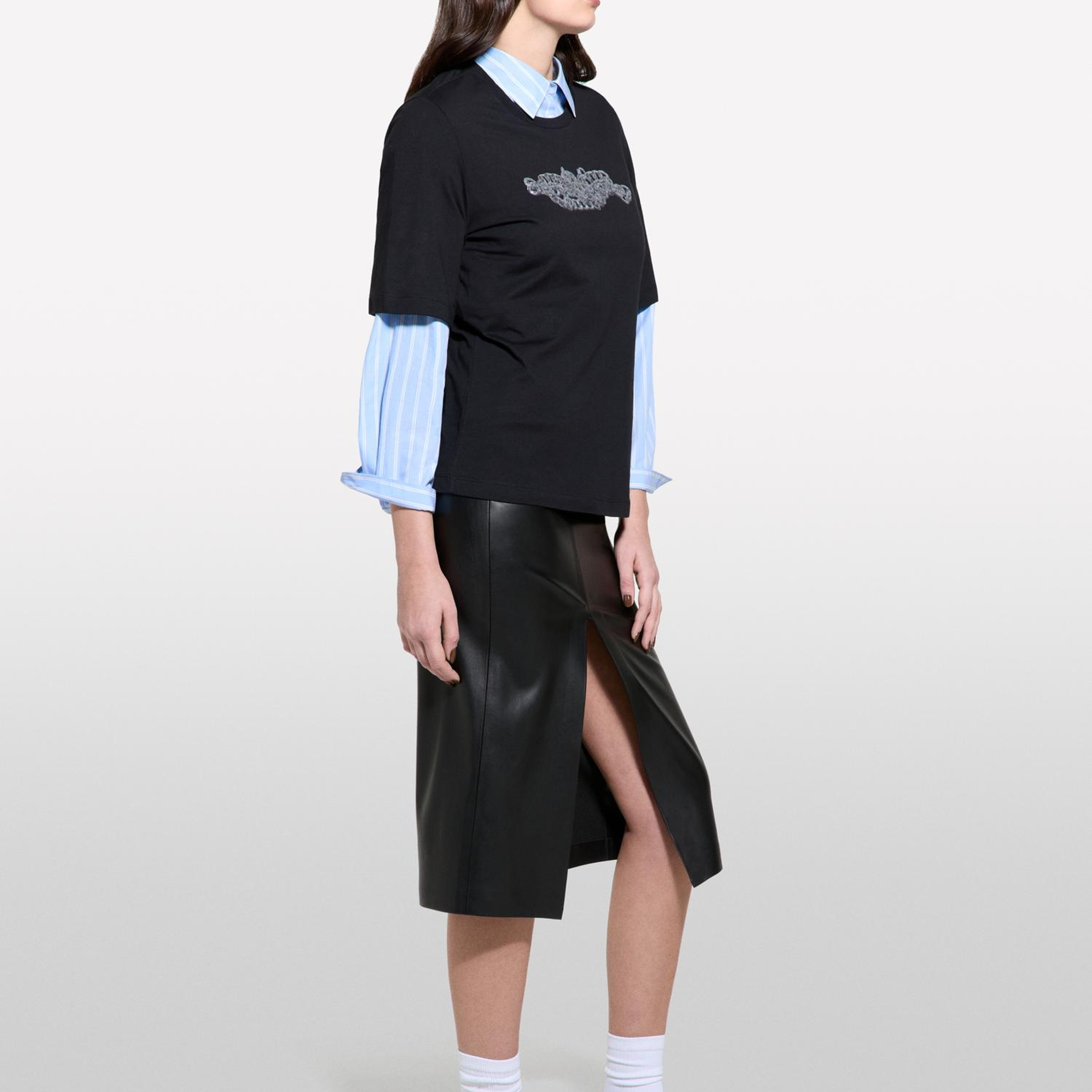 Kadın Siyah %100 Pamuk Baskılı Bisiklet Yaka Regular Fit T-Shirt