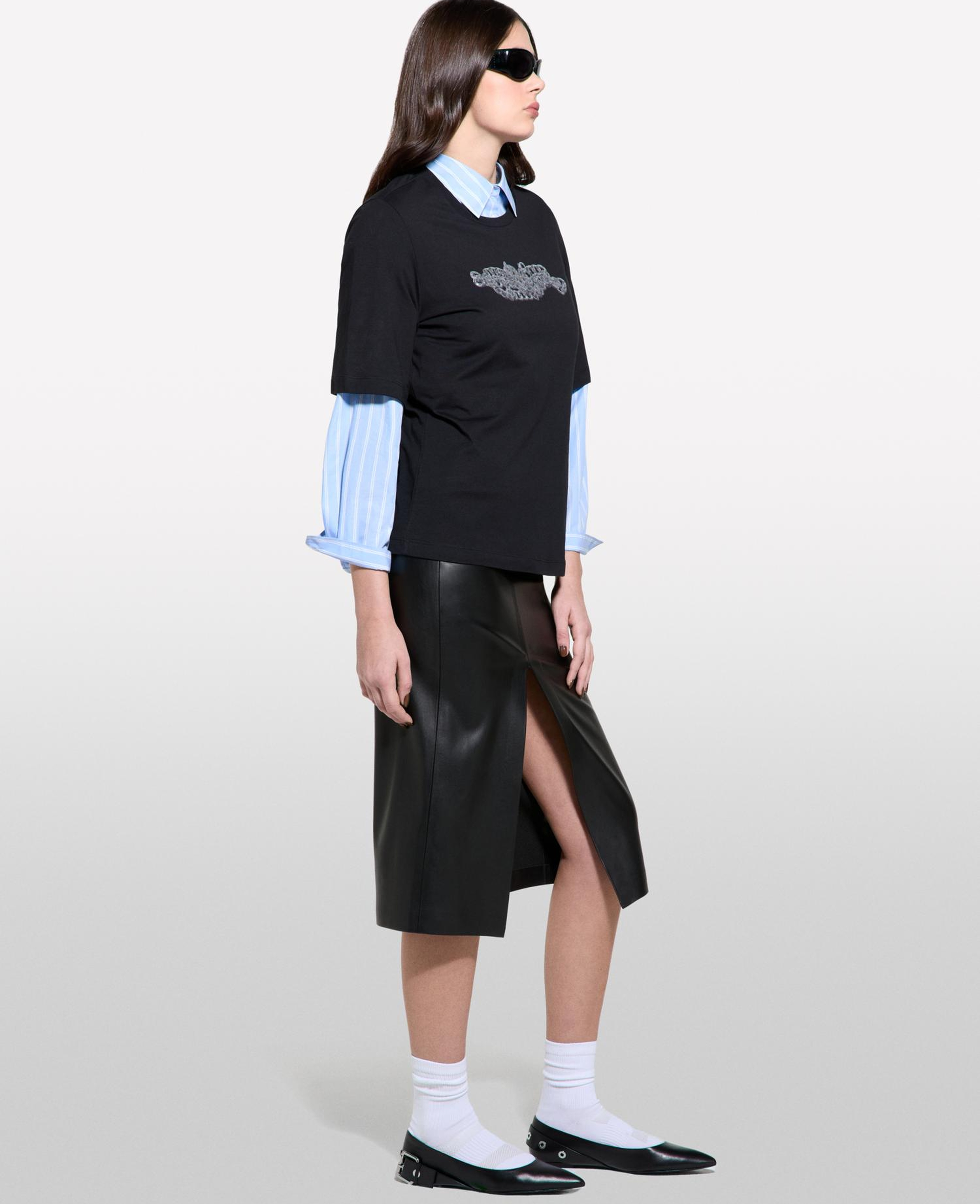Kadın Siyah %100 Pamuk Baskılı Bisiklet Yaka Regular Fit T-Shirt