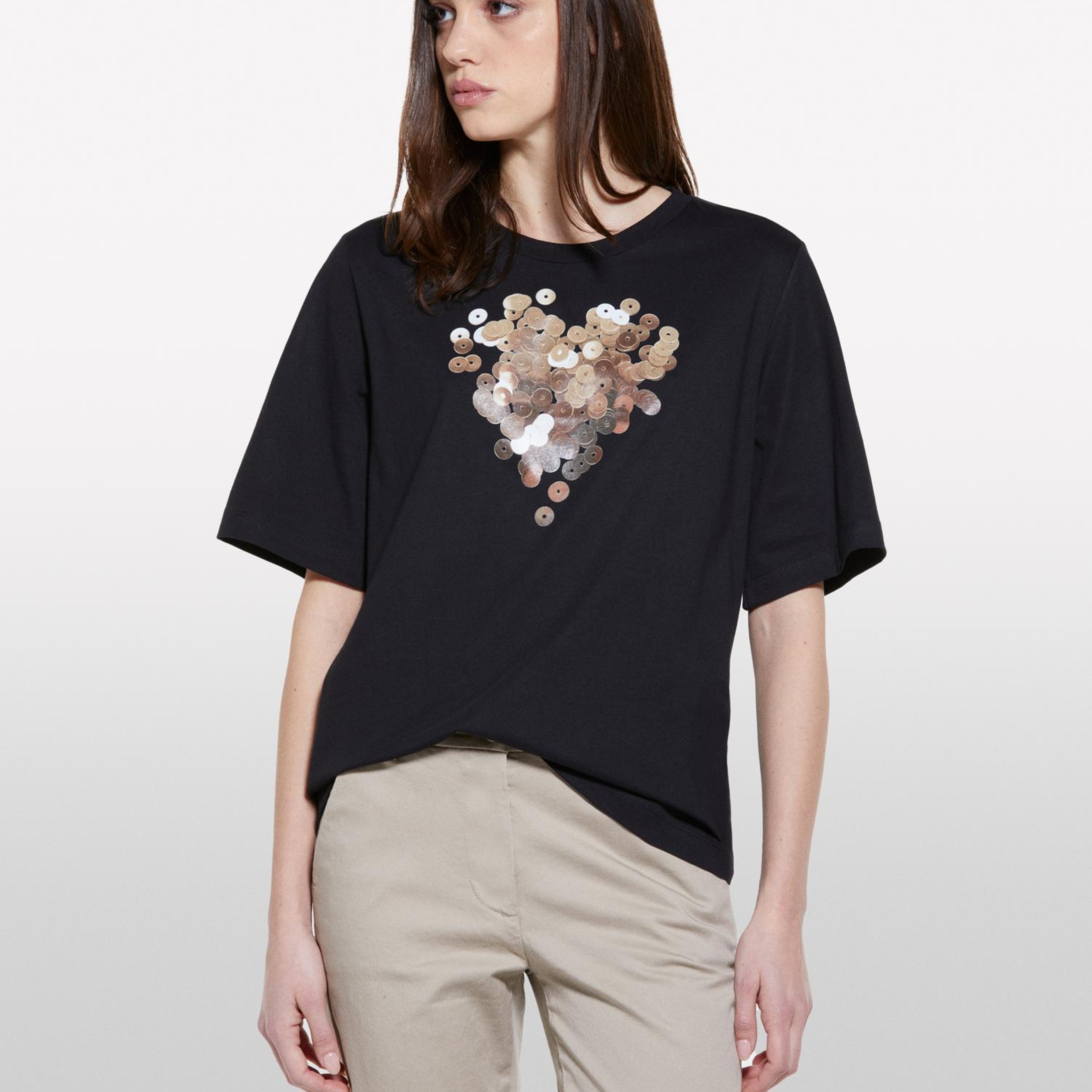 Kadın Siyah Mix %100 Pamuk Baskılı Bisiklet Yaka Regular Fit T-Shirt