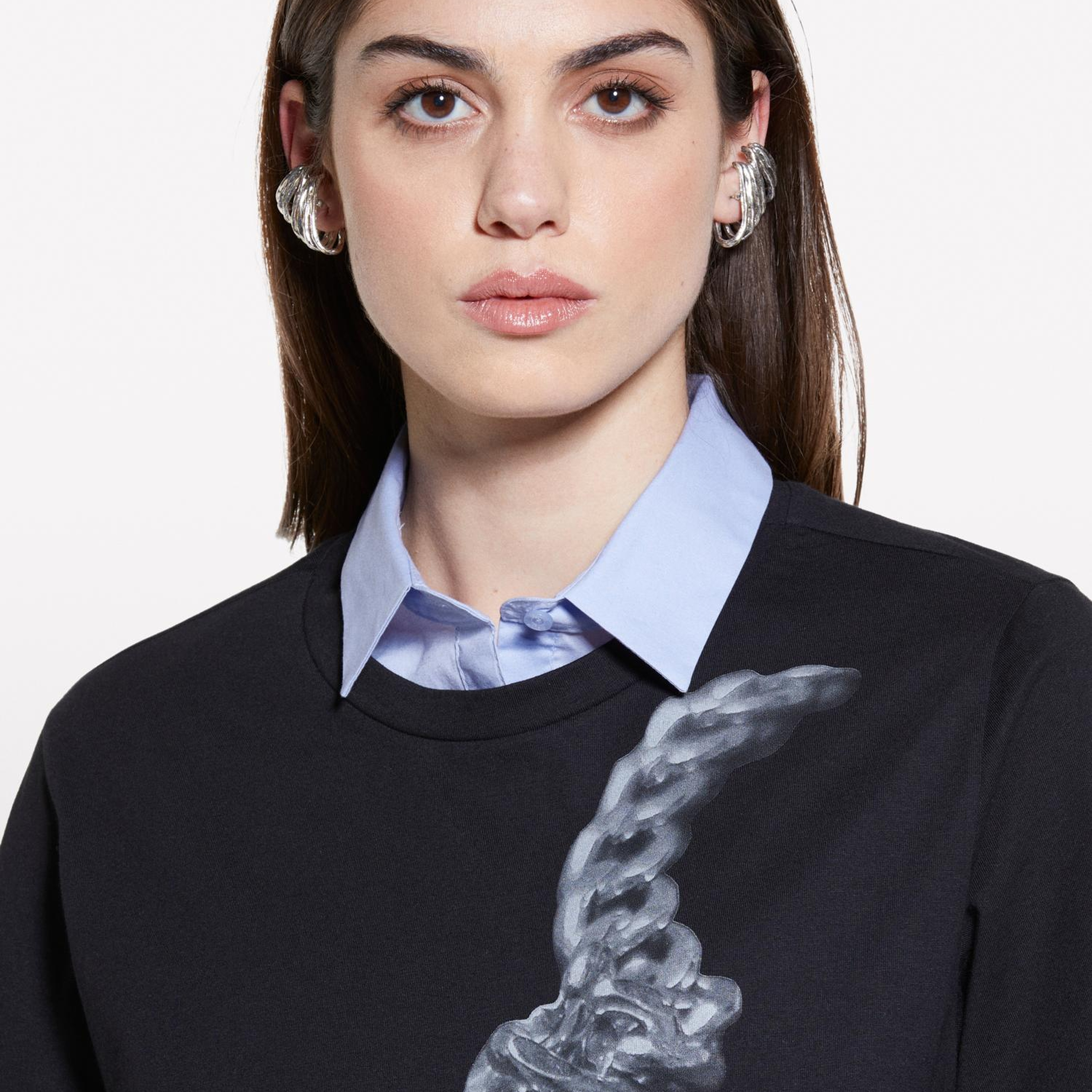 Kadın Siyah Gri %100 Pamuk Baskılı Bisiklet Yaka Regular Fit T-Shirt